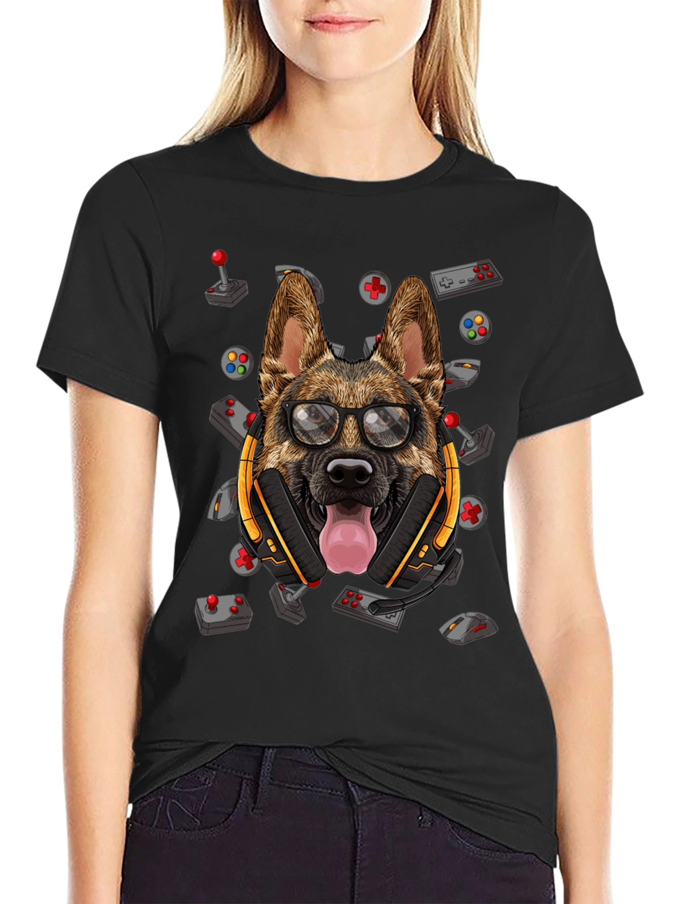 Gamer Dog T-Shirt - German Shepherd Headset Design