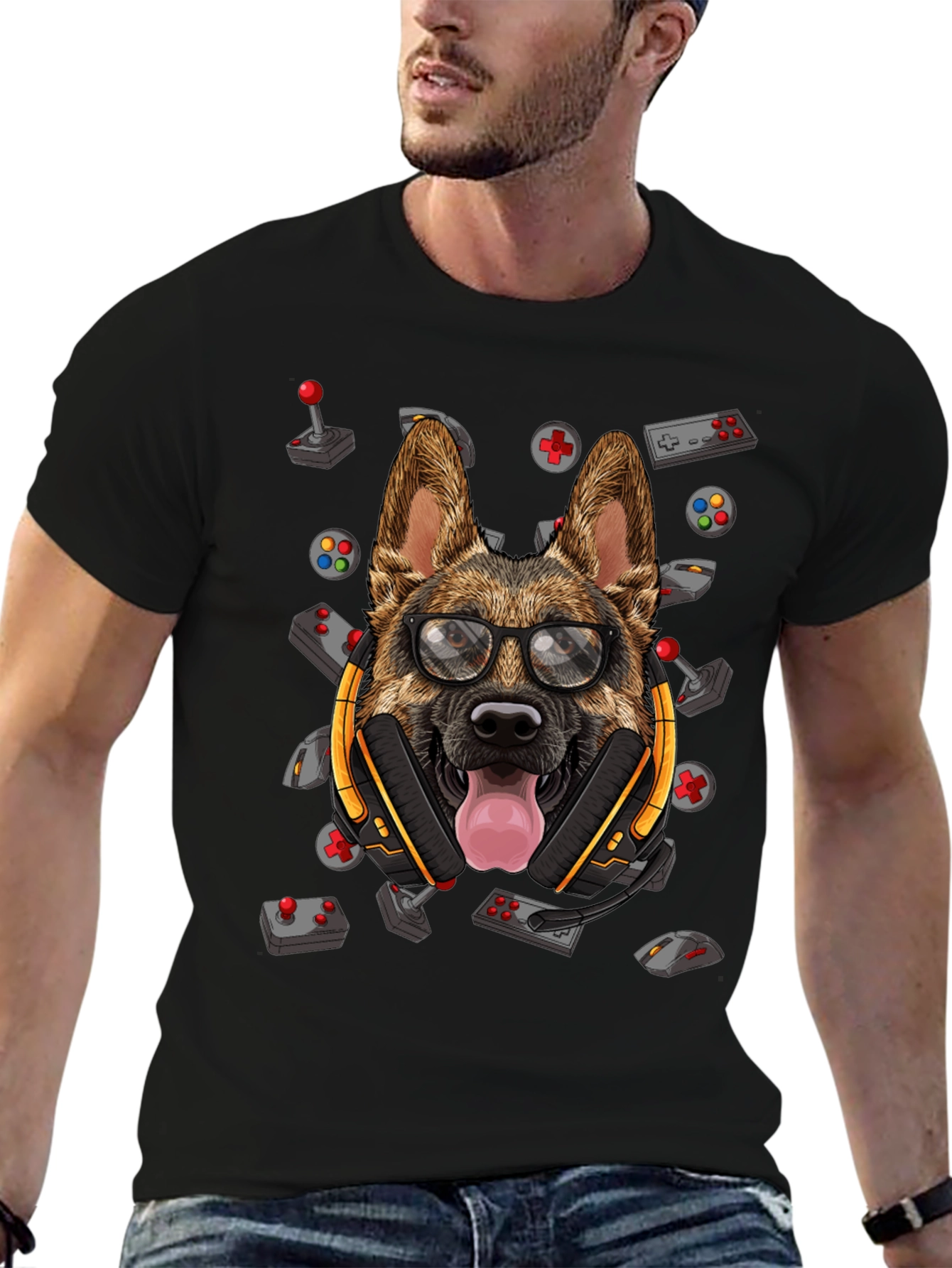 Gamer Dog T-Shirt - German Shepherd Headset Design