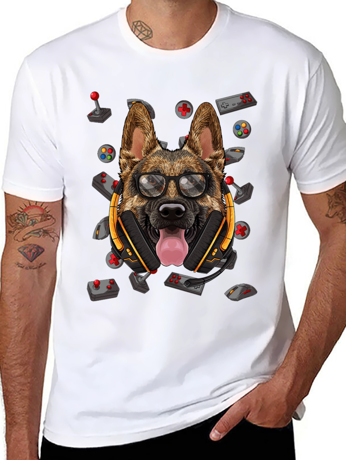 Gamer Dog T-Shirt - German Shepherd Headset Design