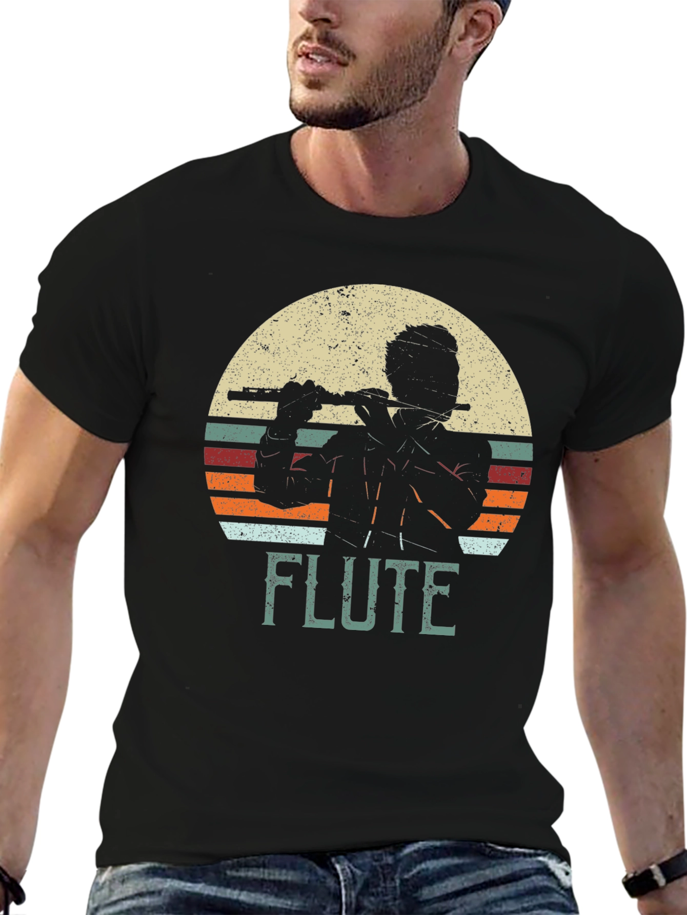 Retro Flute Player Graphic T-Shirt