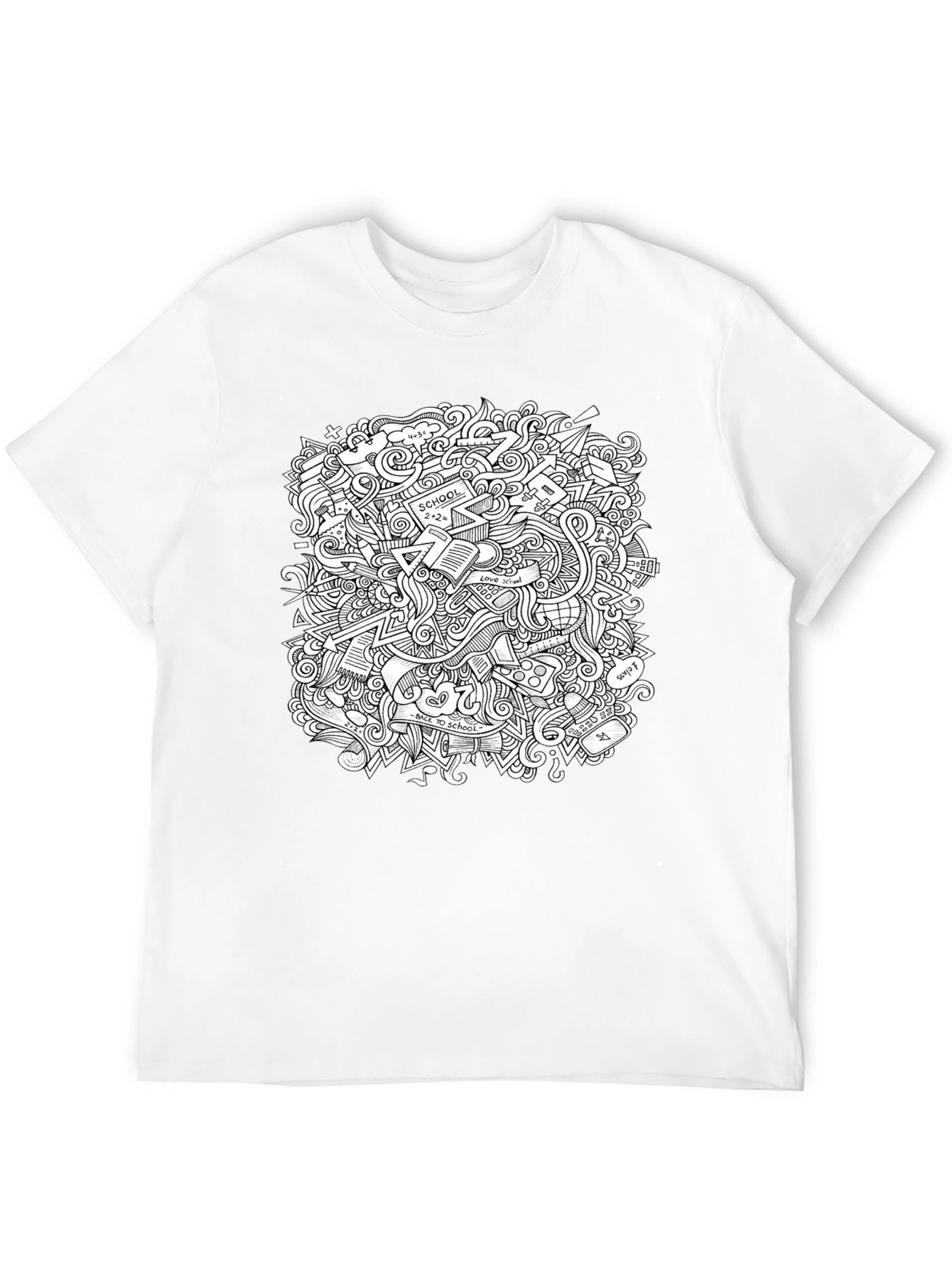 Doodle Print Graphic Tee - Black Cotton T-Shirt