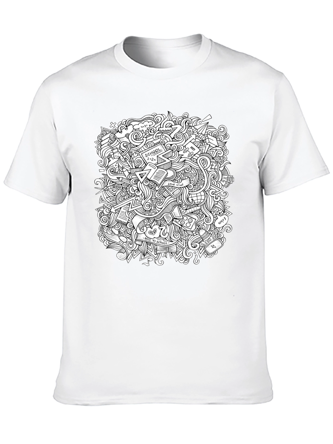Doodle Print Graphic Tee - Black Cotton T-Shirt