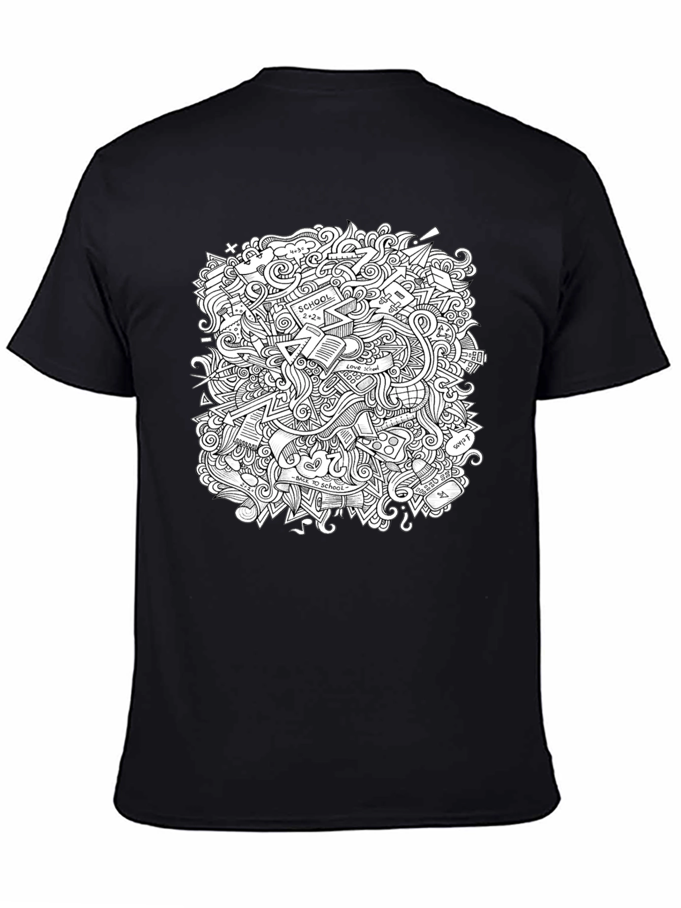 Doodle Print Graphic Tee - Black Cotton T-Shirt
