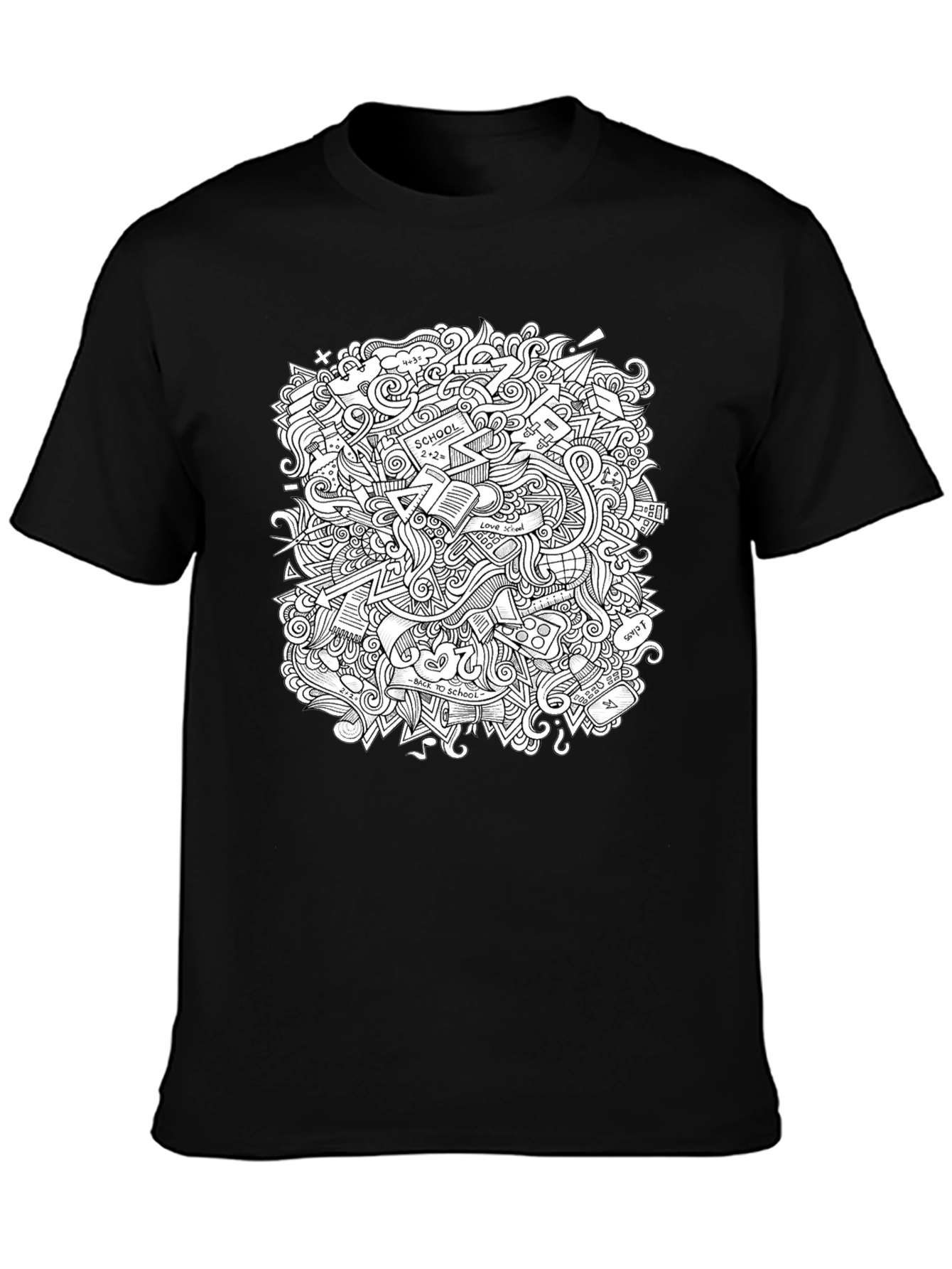 Doodle Print Graphic Tee - Black Cotton T-Shirt