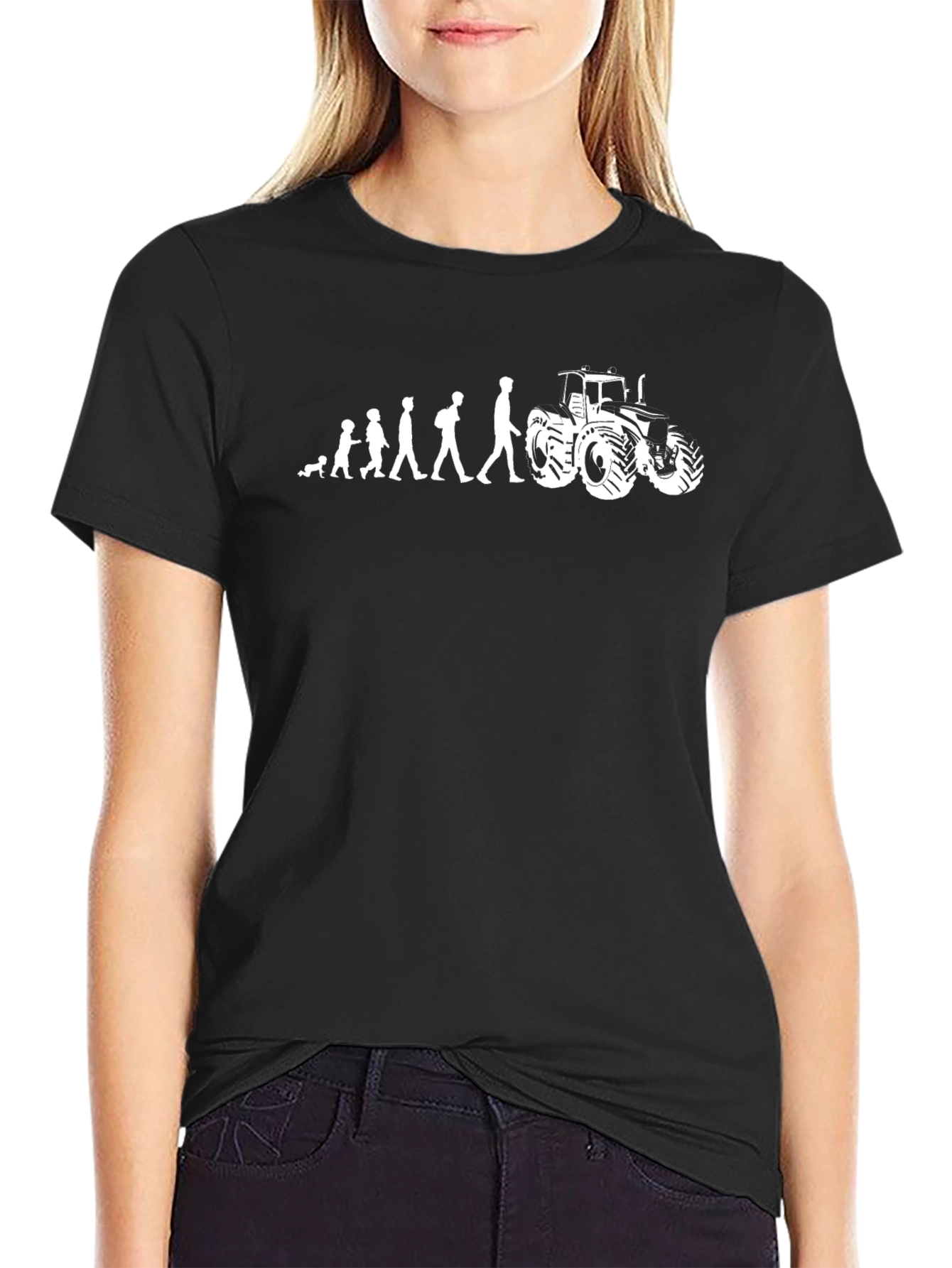 Evolution to Tractor T-Shirt - Black Crew Neck