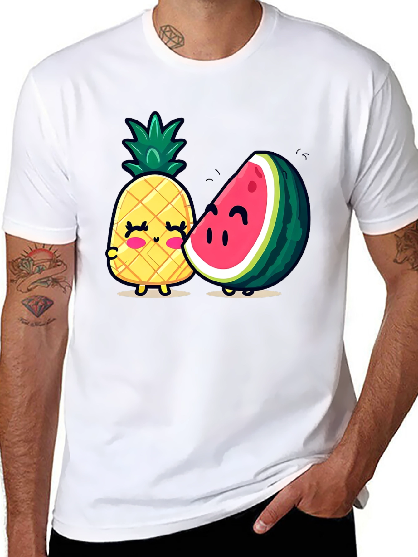 Cute Fruit Friends Graphic T-Shirt - Black