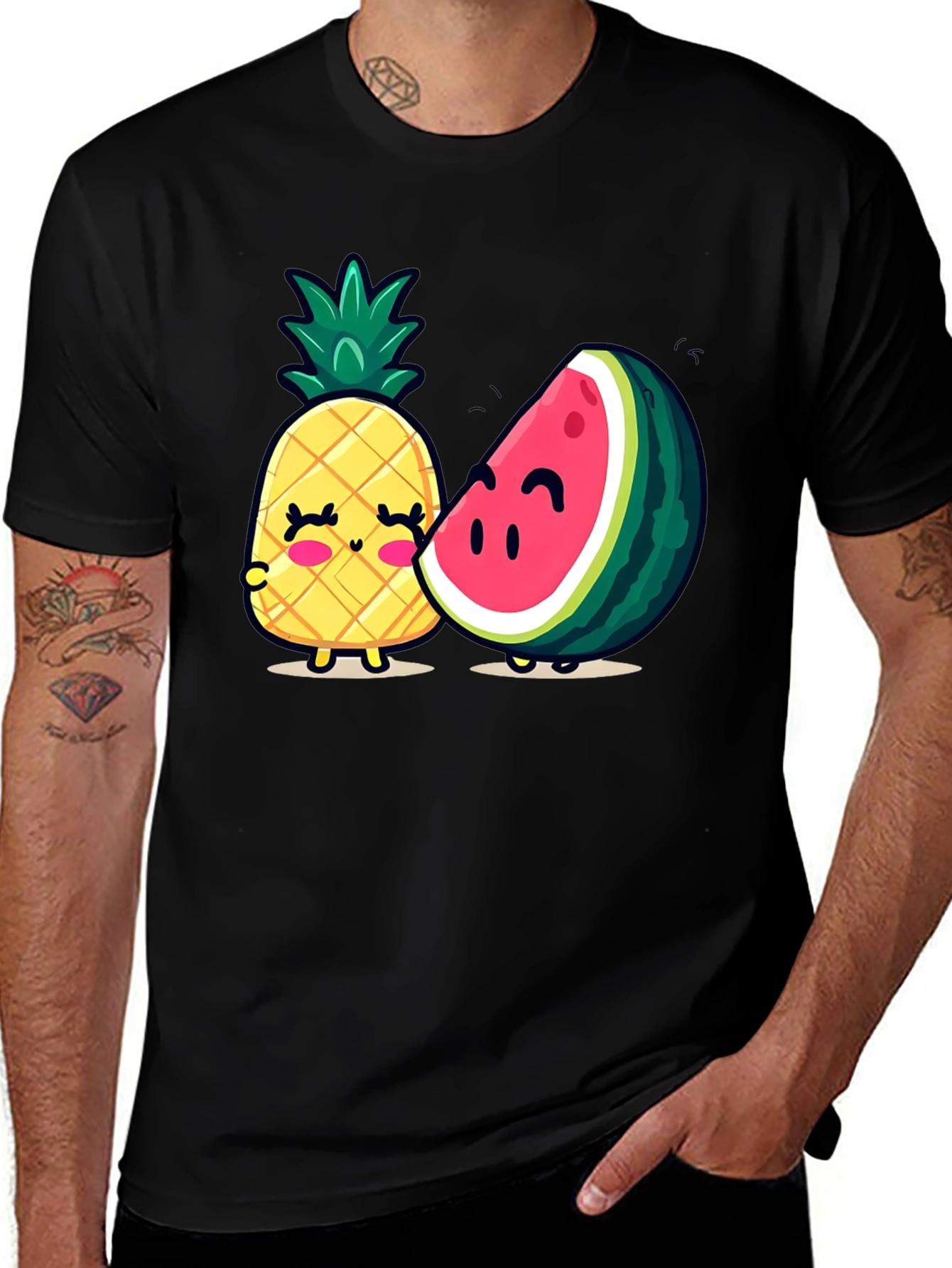 Cute Fruit Friends Graphic T-Shirt - Black