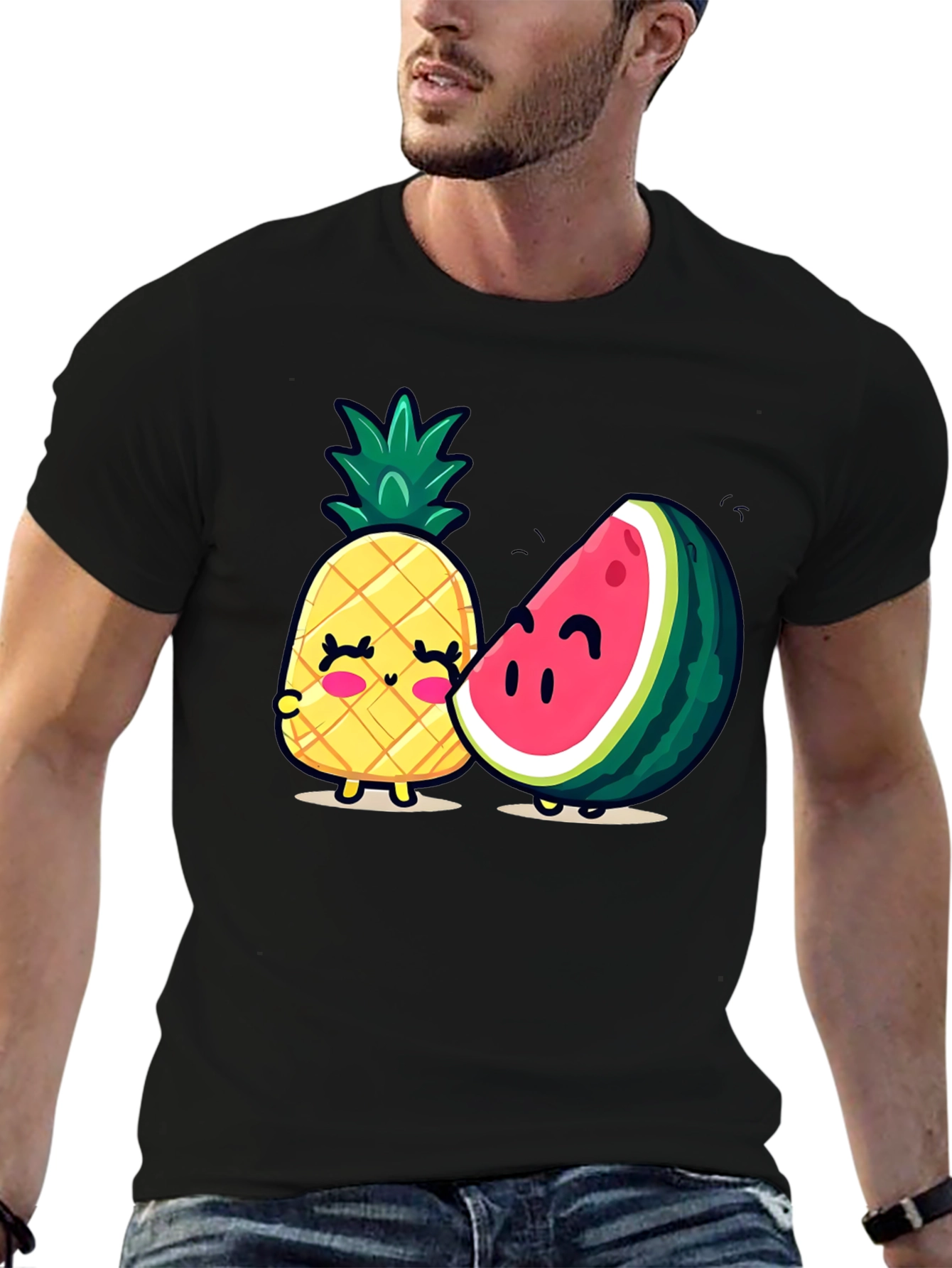 Cute Fruit Friends Graphic T-Shirt - Black