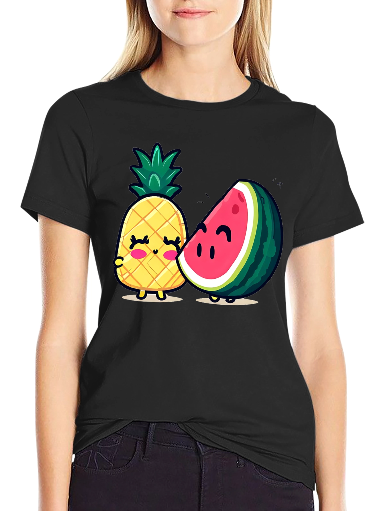 Cute Fruit Friends Graphic T-Shirt - Black
