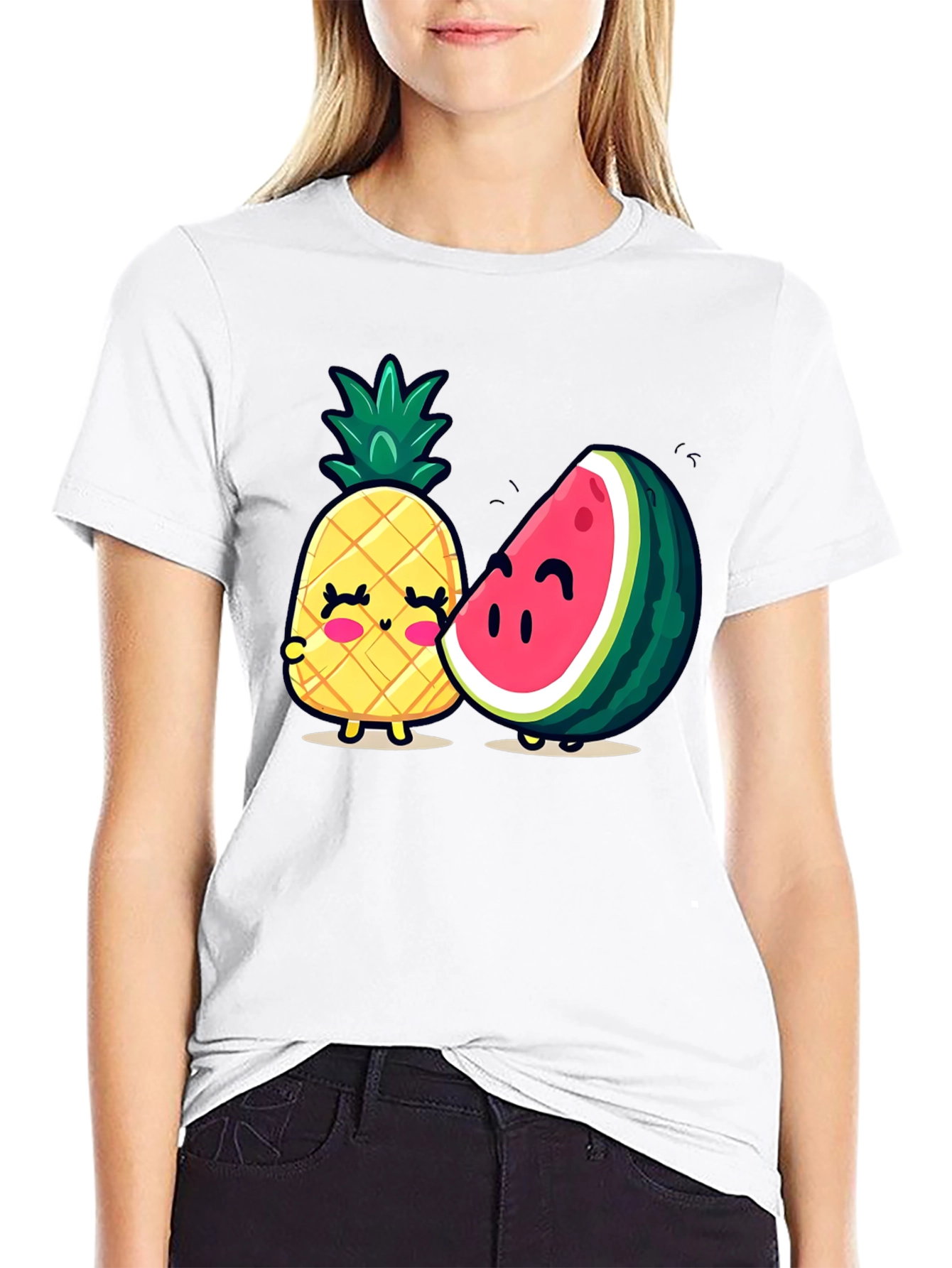 Cute Fruit Friends Graphic T-Shirt - Black