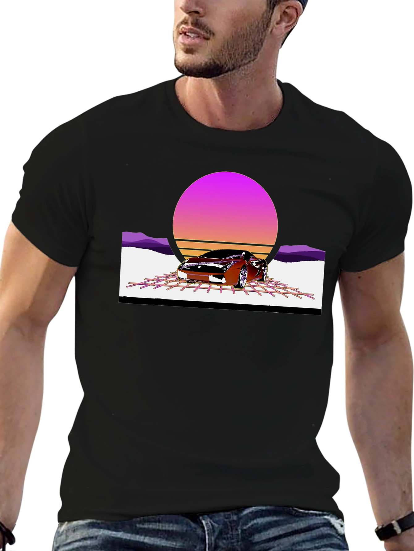Retro Sunset Car Graphic Tee - Classic Style