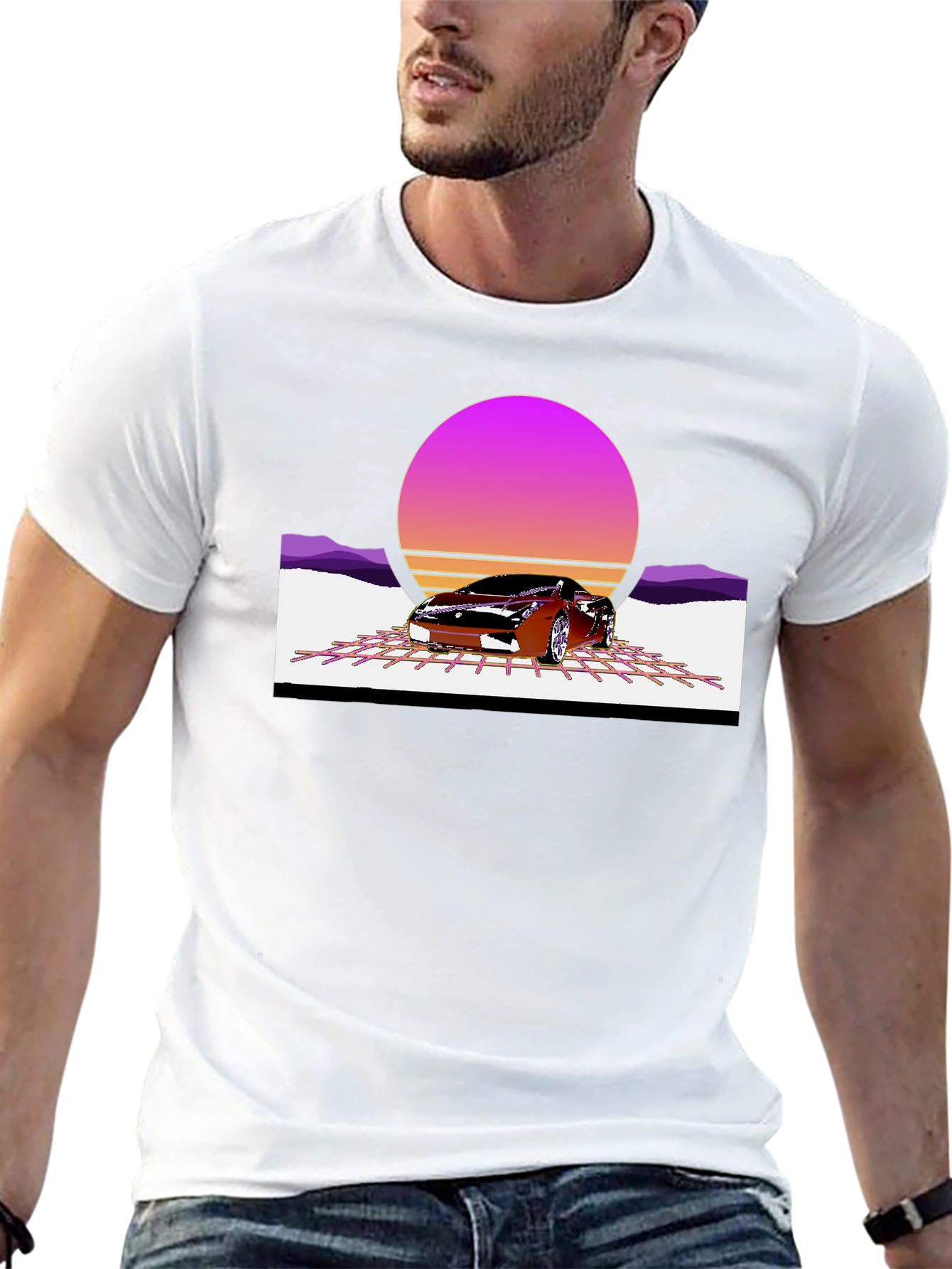 Retro Sunset Car Graphic Tee - Classic Style