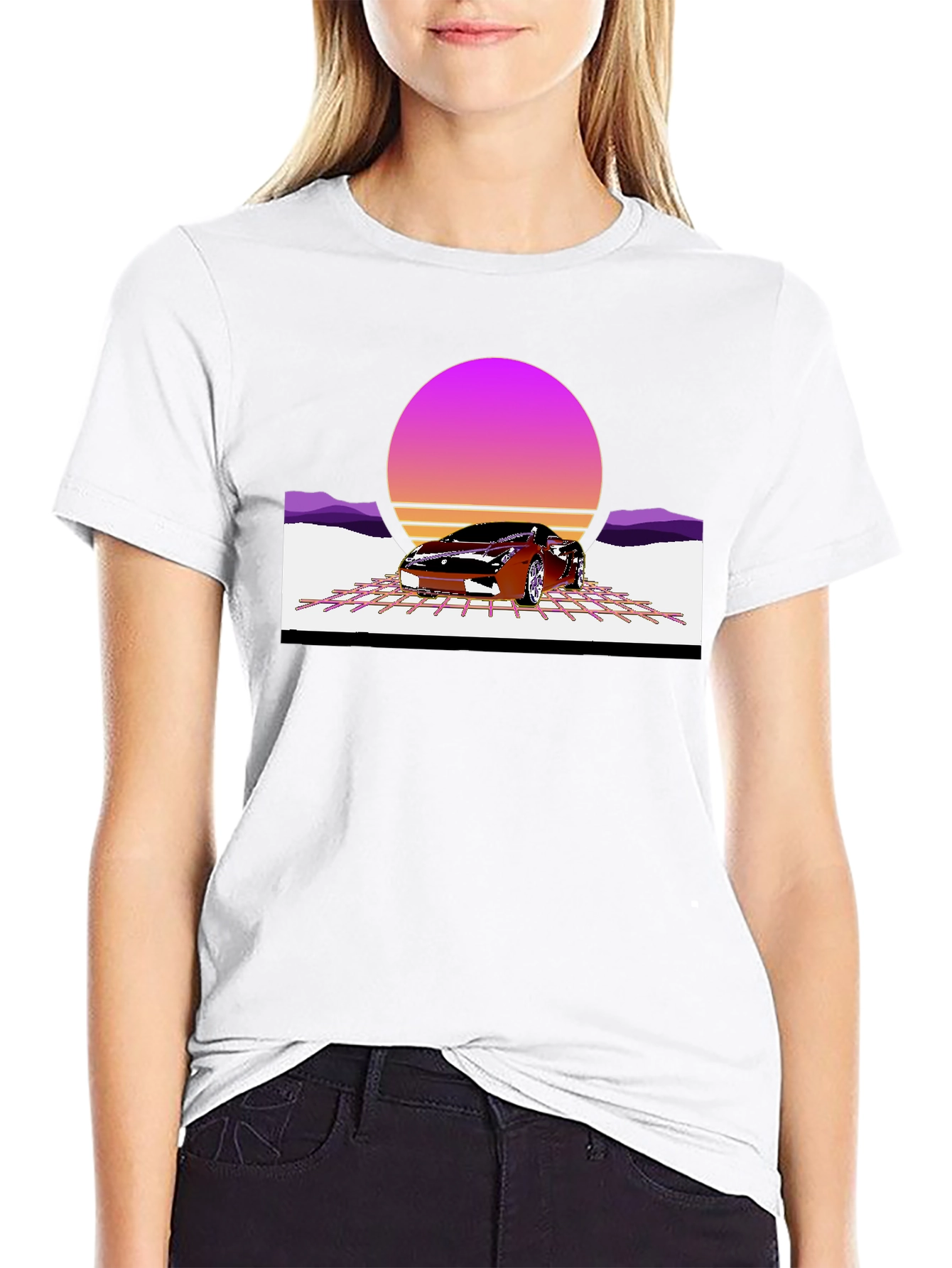 Retro Sunset Car Graphic Tee - Classic Style
