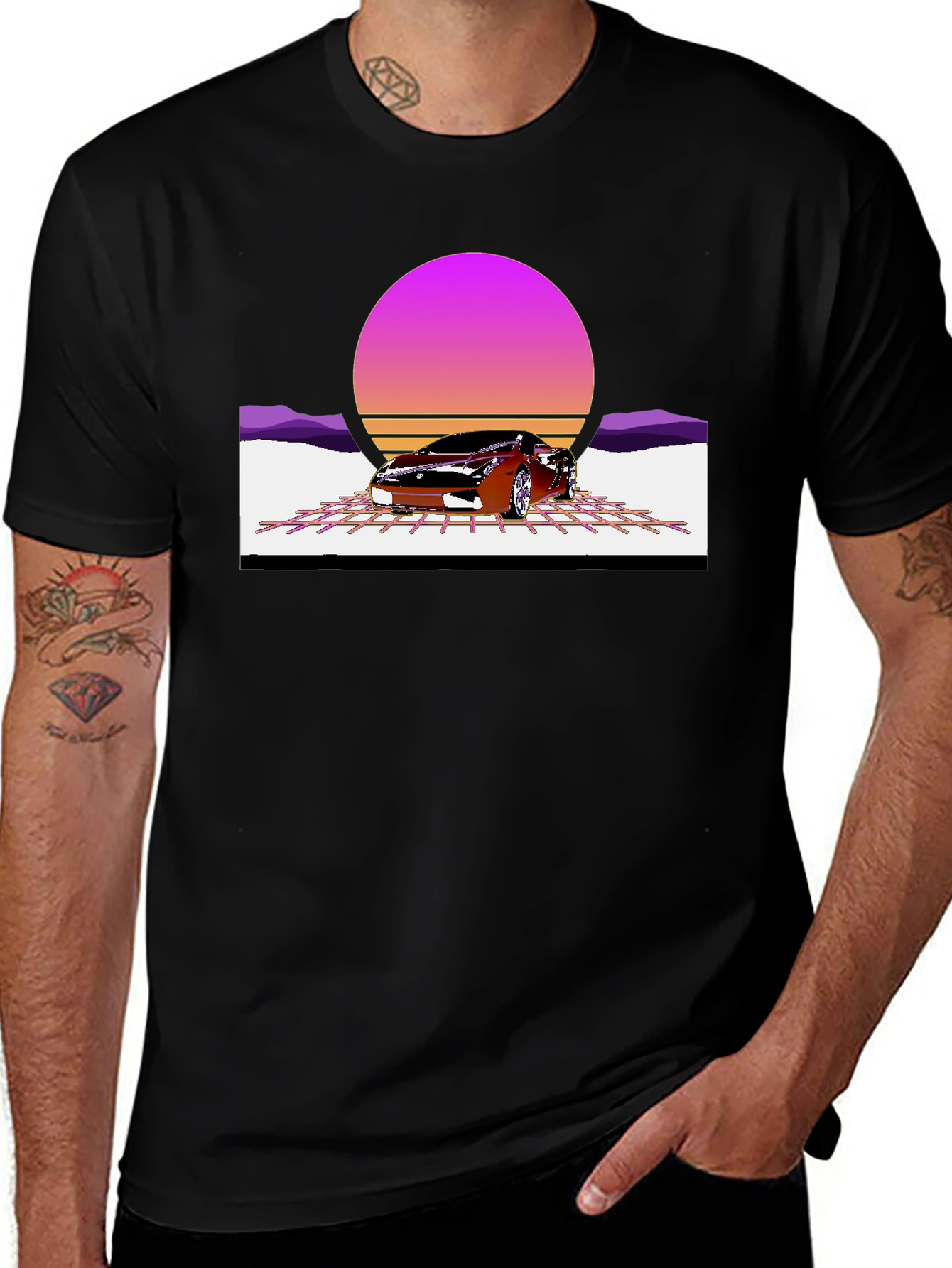Retro Sunset Car Graphic Tee - Classic Style