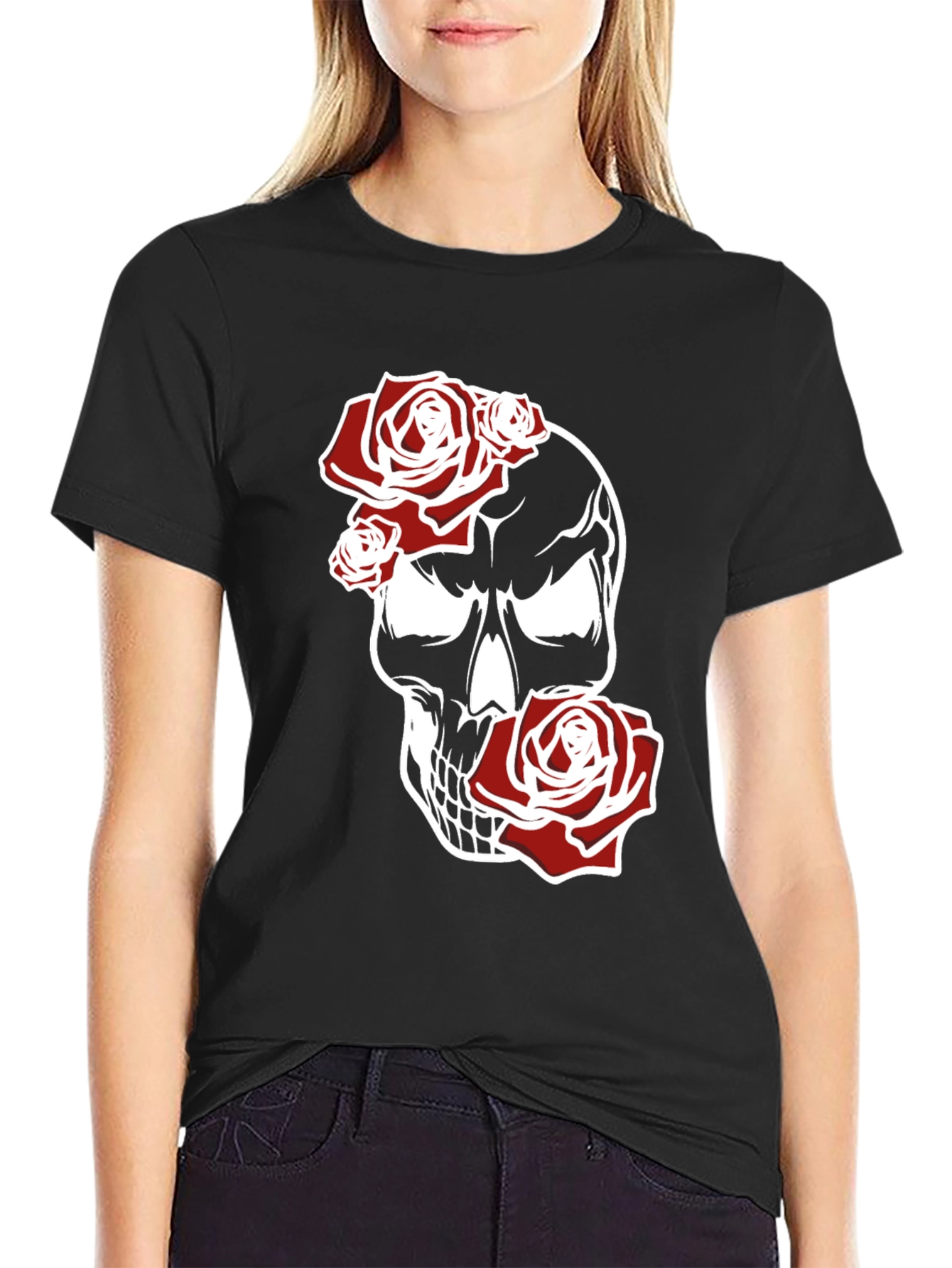Skull & Roses Graphic Tee - Black