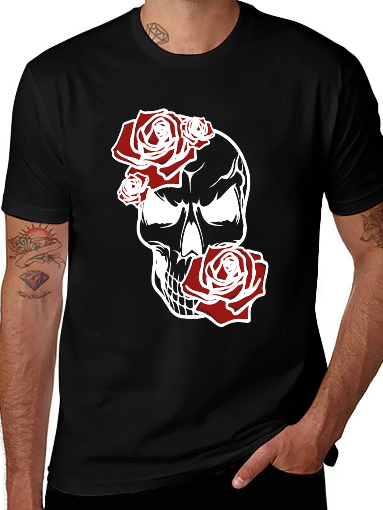 Skull & Roses Graphic Tee - Black