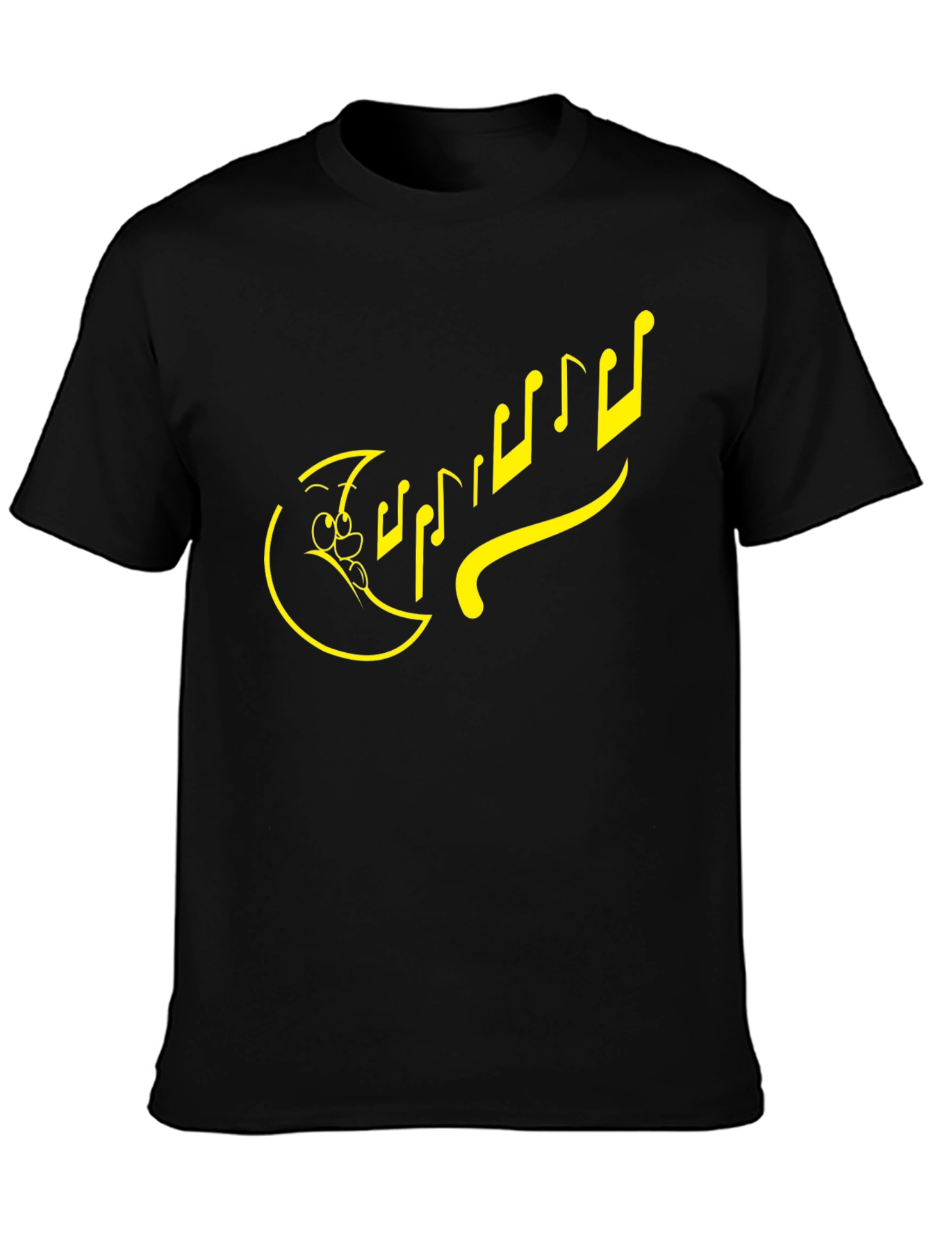 Cartoon Moon & Notes Black T-Shirt
