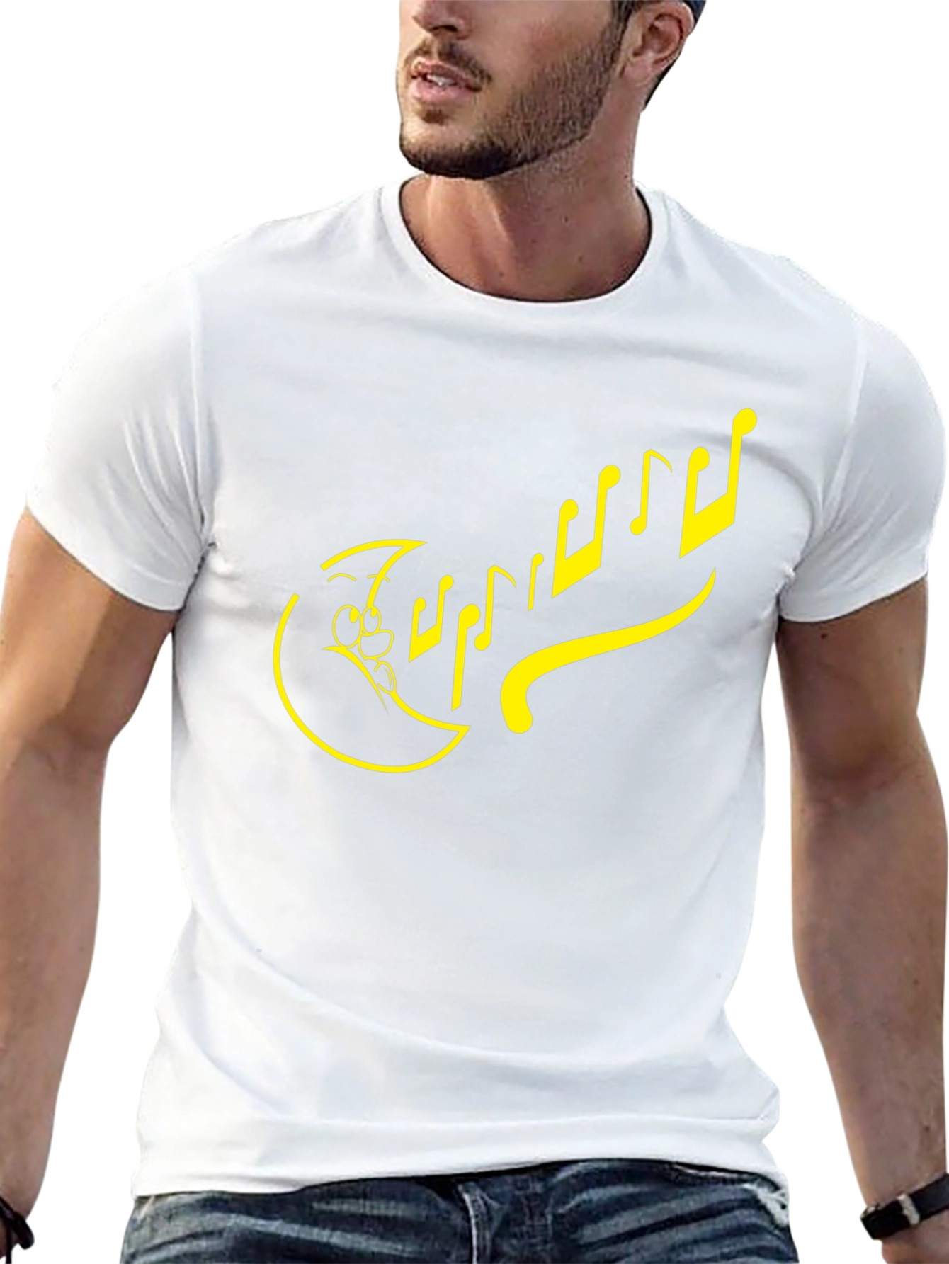 Cartoon Moon & Notes Black T-Shirt