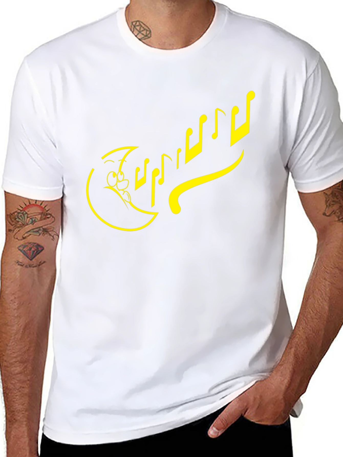 Cartoon Moon & Notes Black T-Shirt