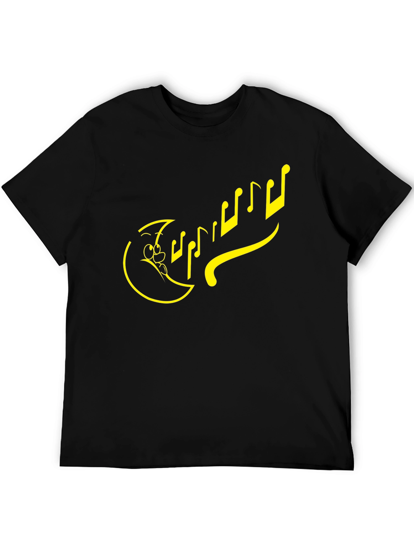 Cartoon Moon & Notes Black T-Shirt