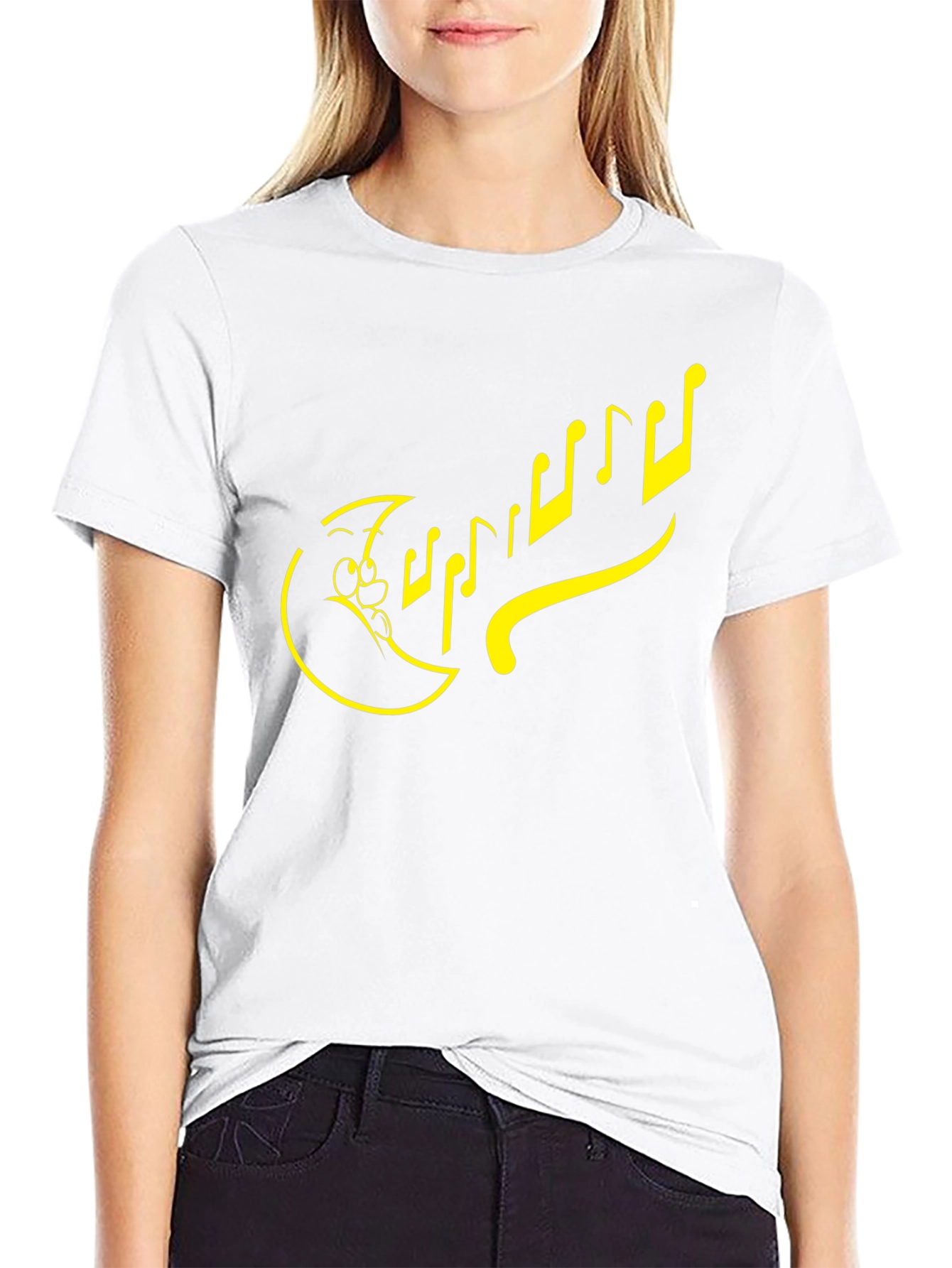 Cartoon Moon & Notes Black T-Shirt
