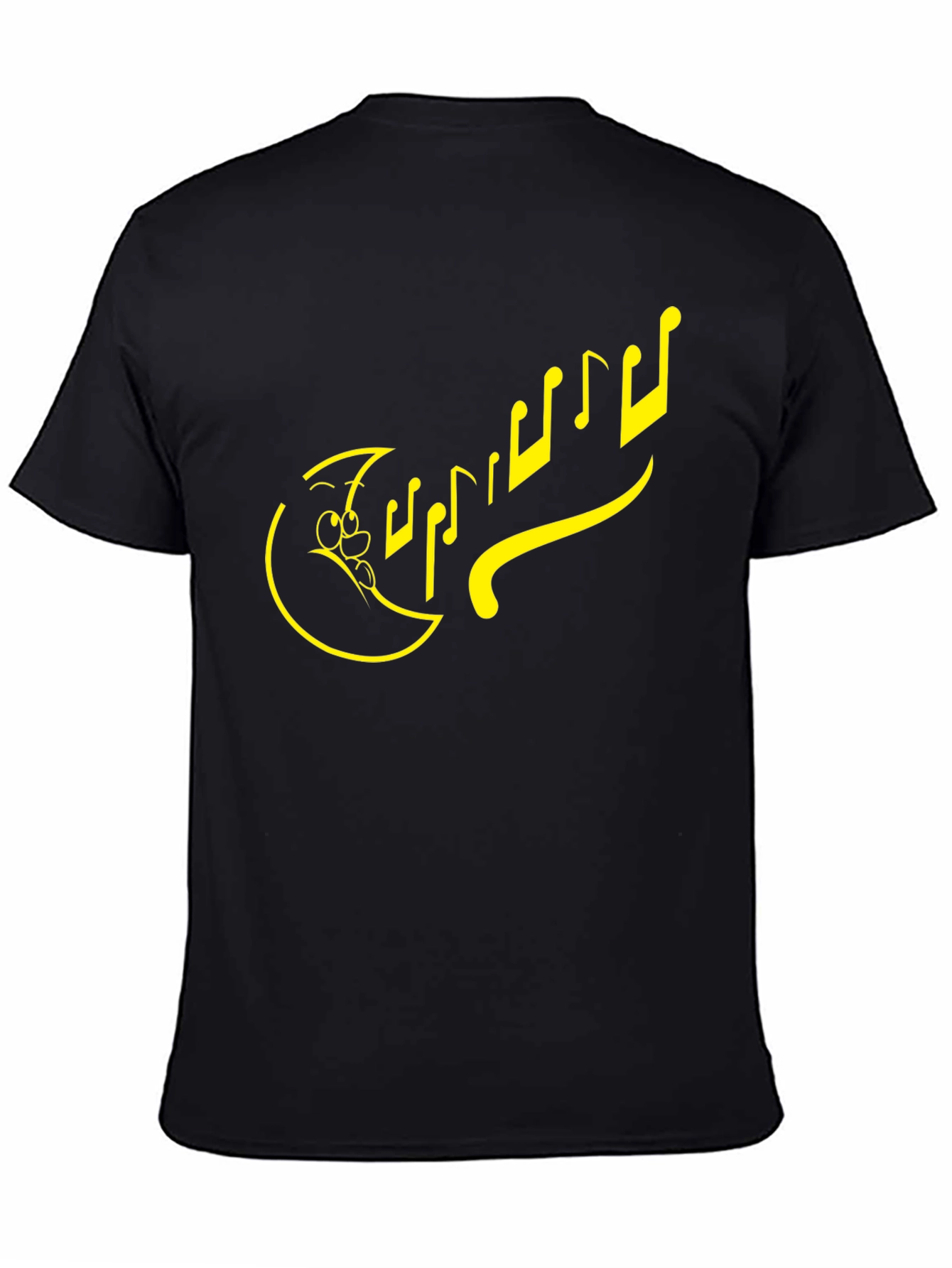Cartoon Moon & Notes Black T-Shirt