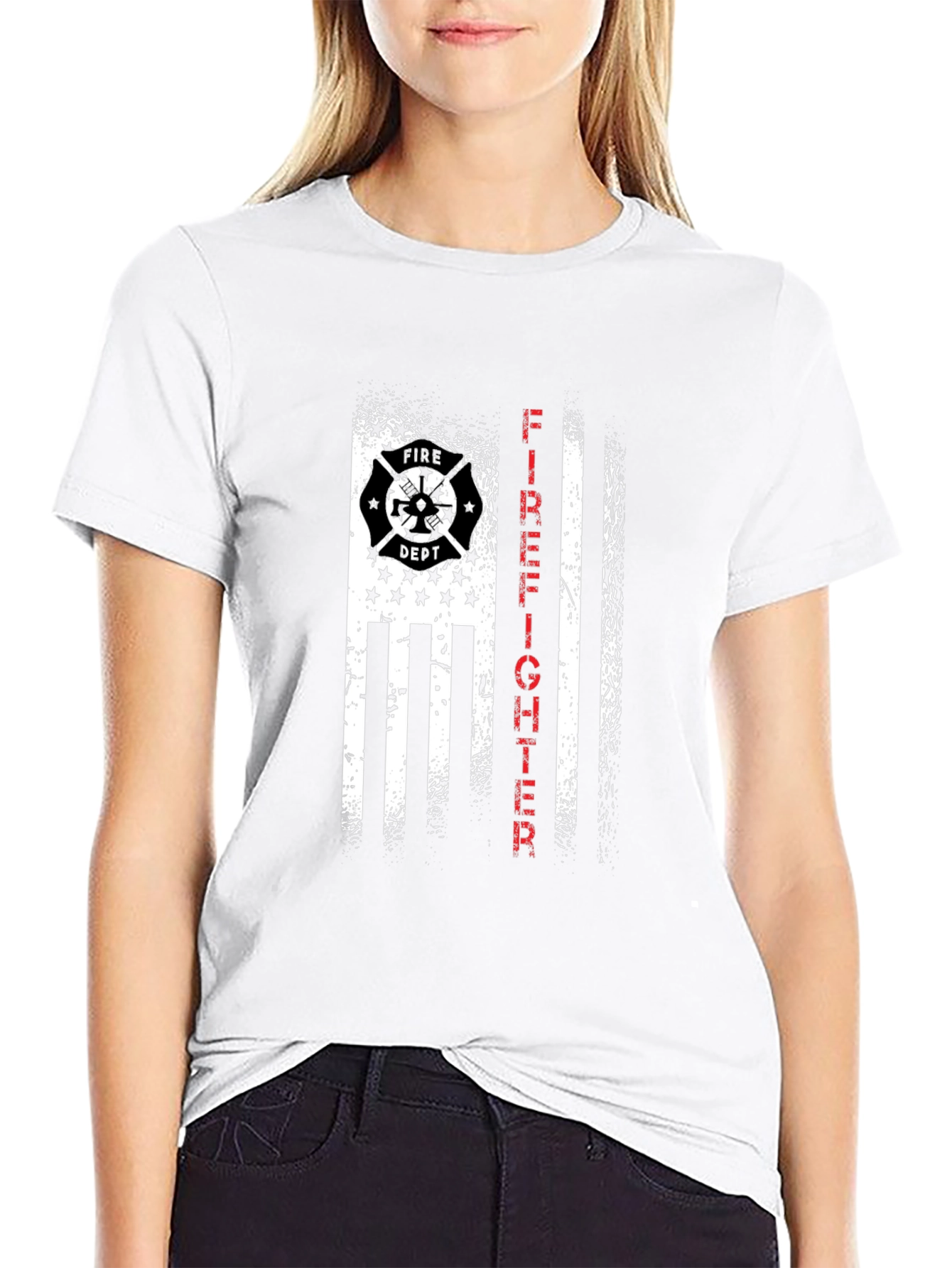 Firefighter Flag Graphic Tee - Distressed Patriotic Design