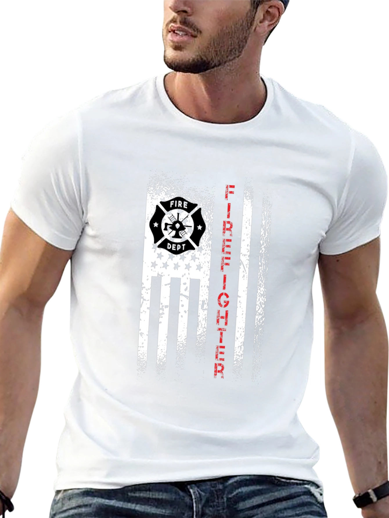 Firefighter Flag Graphic Tee - Distressed Patriotic Design