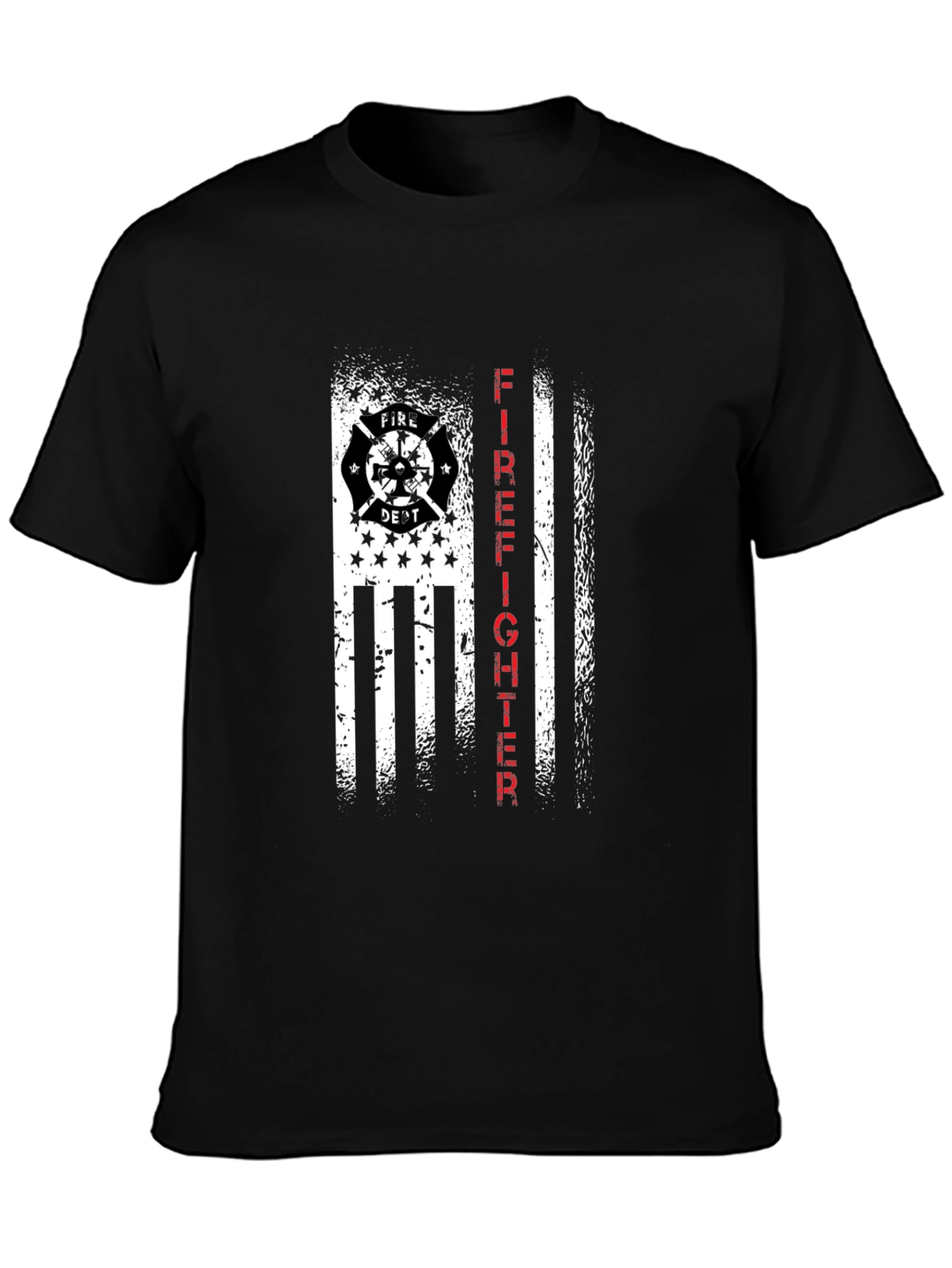Firefighter Flag Graphic Tee - Distressed Patriotic Design