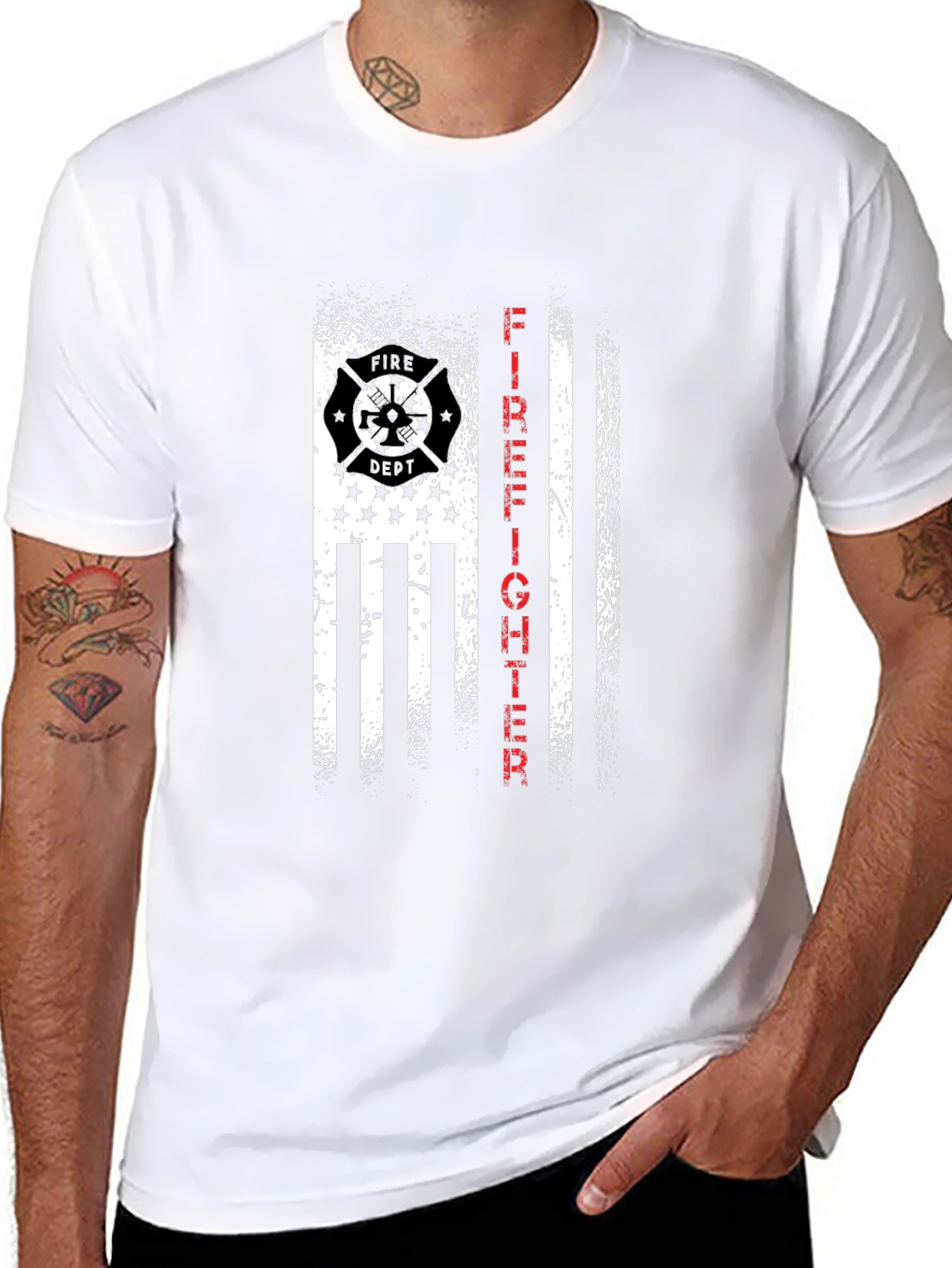 Firefighter Flag Graphic Tee - Distressed Patriotic Design