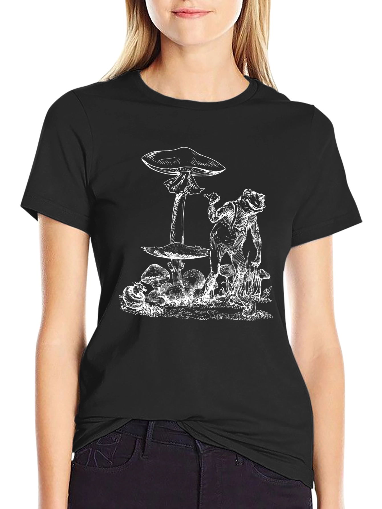 Frog & Mushroom Graphic Tee - Relaxed Fit Black