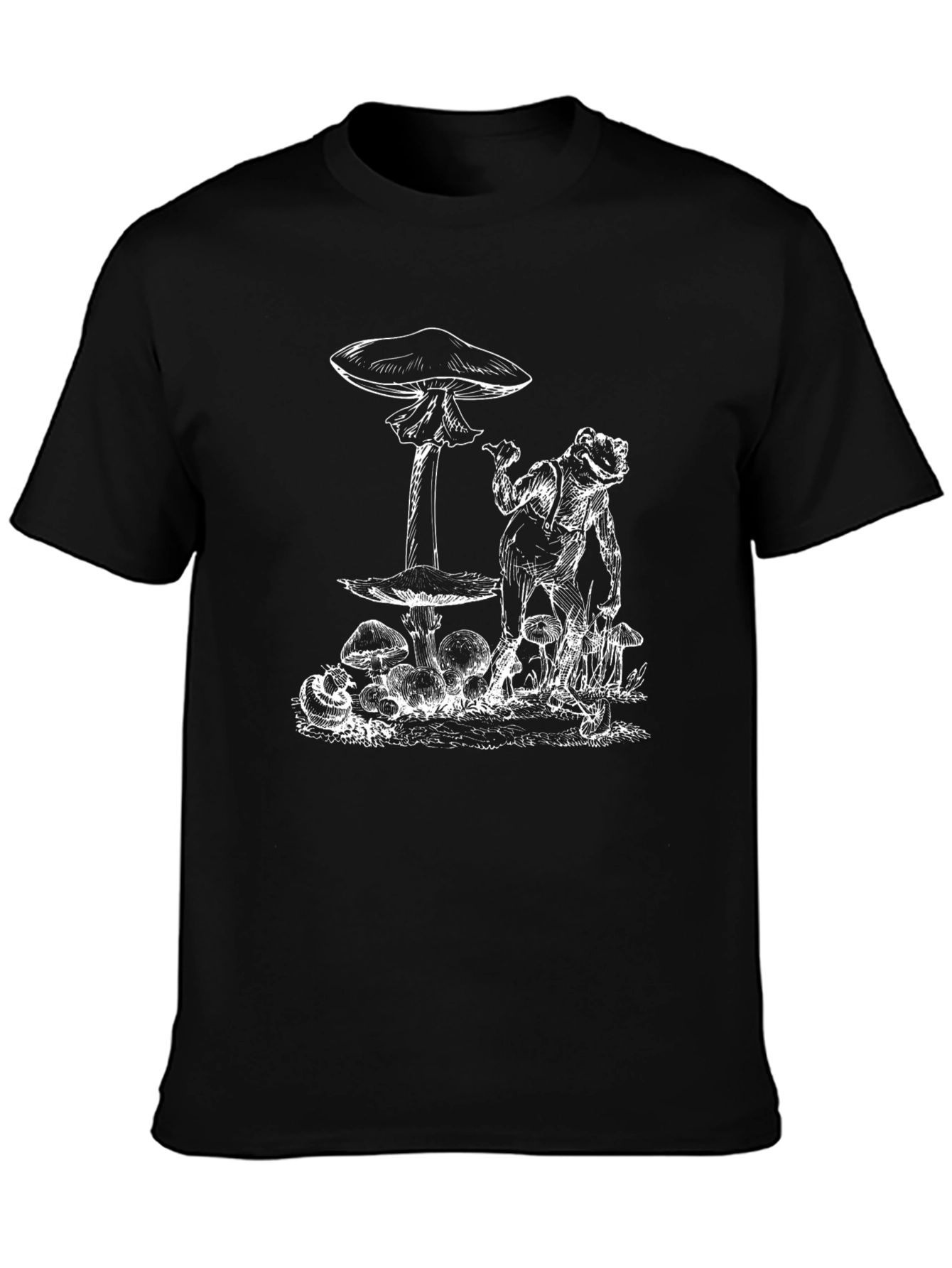 Frog & Mushroom Graphic Tee - Relaxed Fit Black