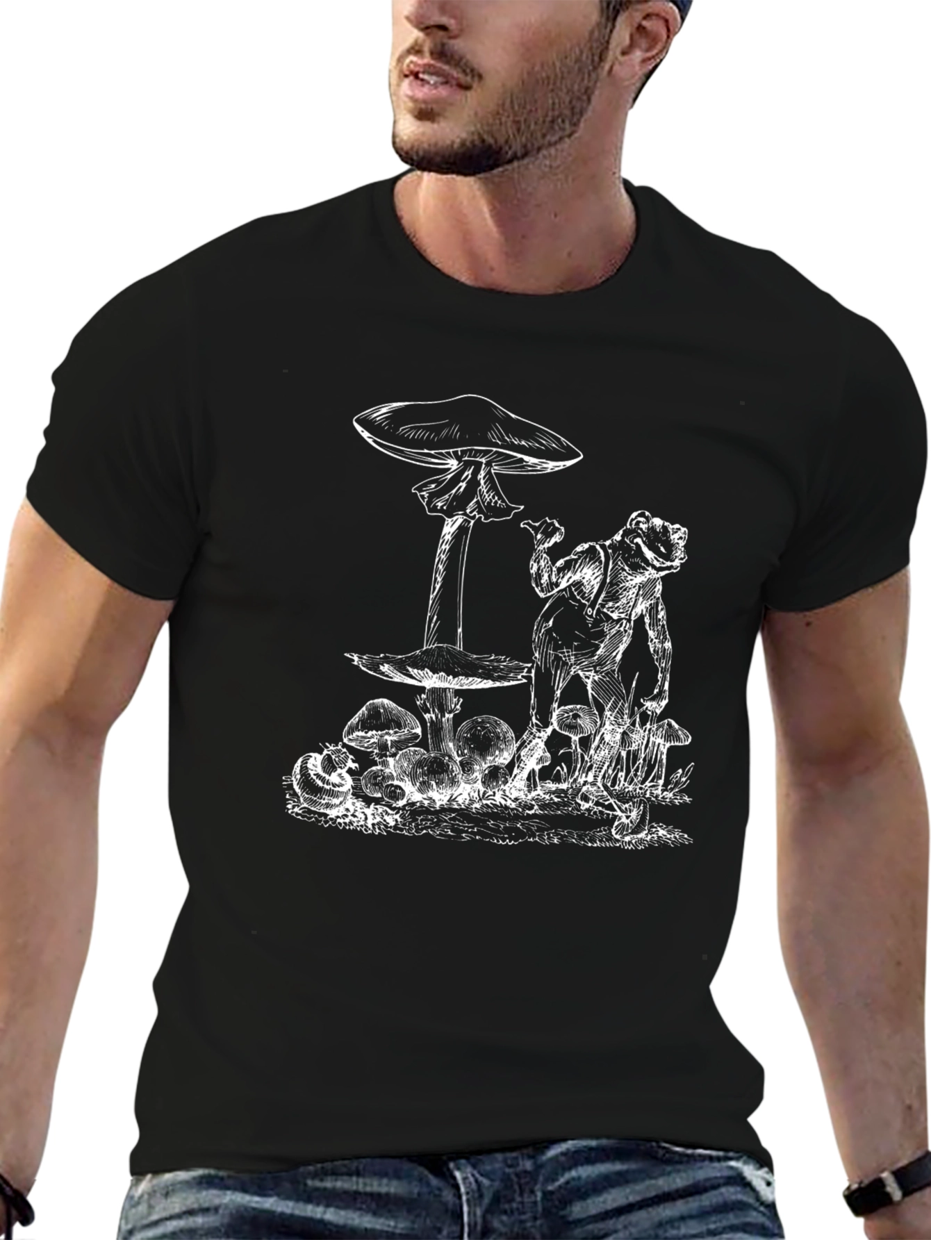 Frog & Mushroom Graphic Tee - Relaxed Fit Black