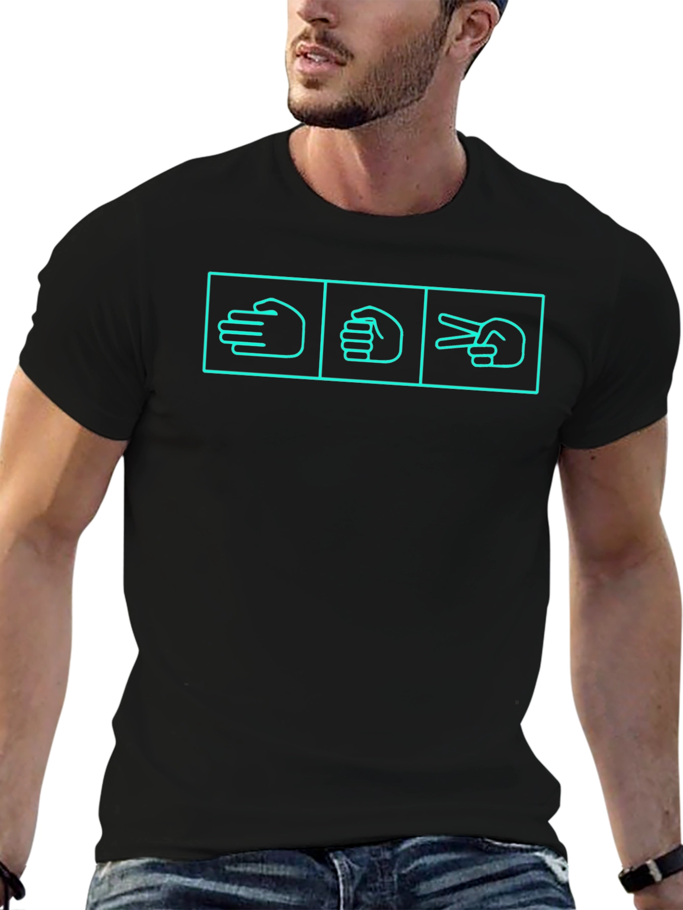 Rock Paper Scissors Hand Gesture Black T-Shirt