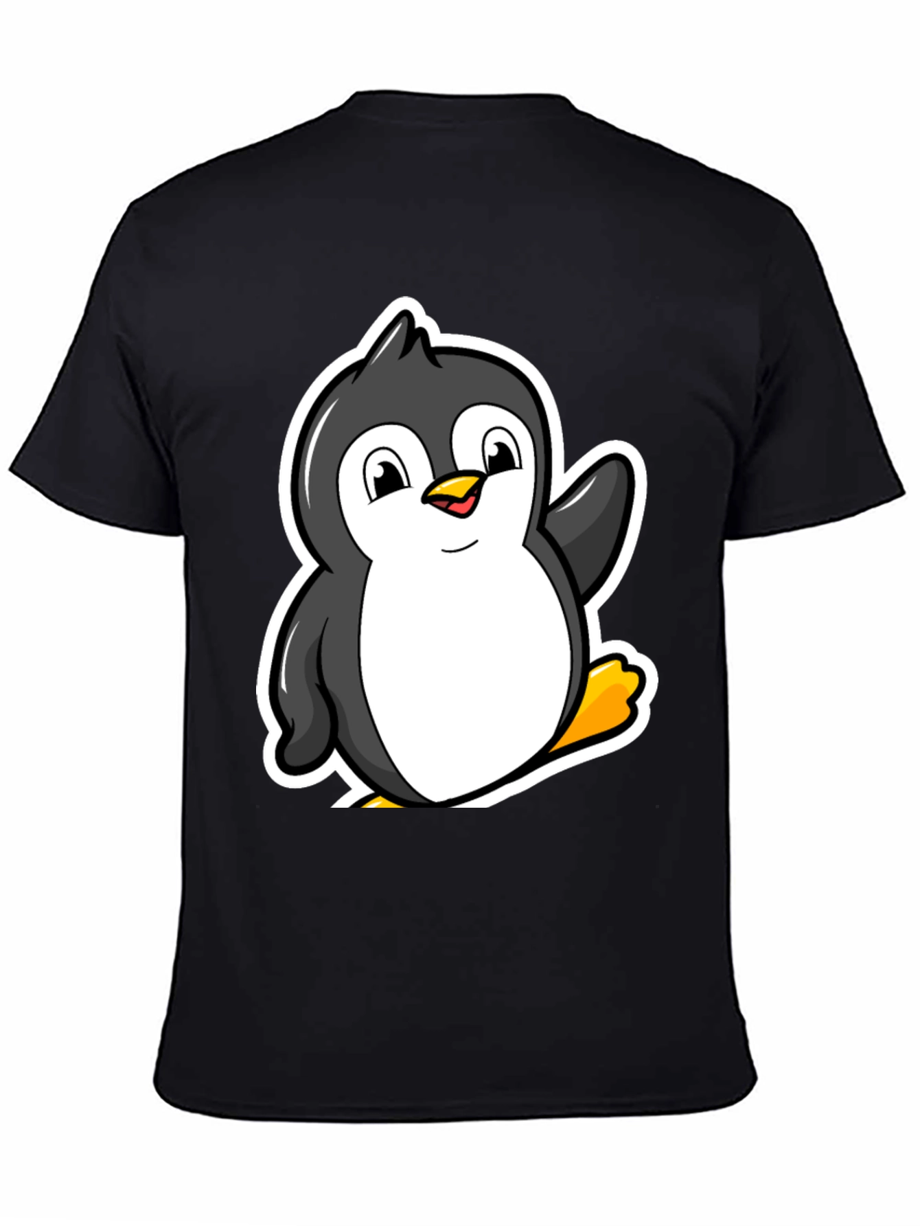 Cartoon Penguin Graphic T-Shirt - Black