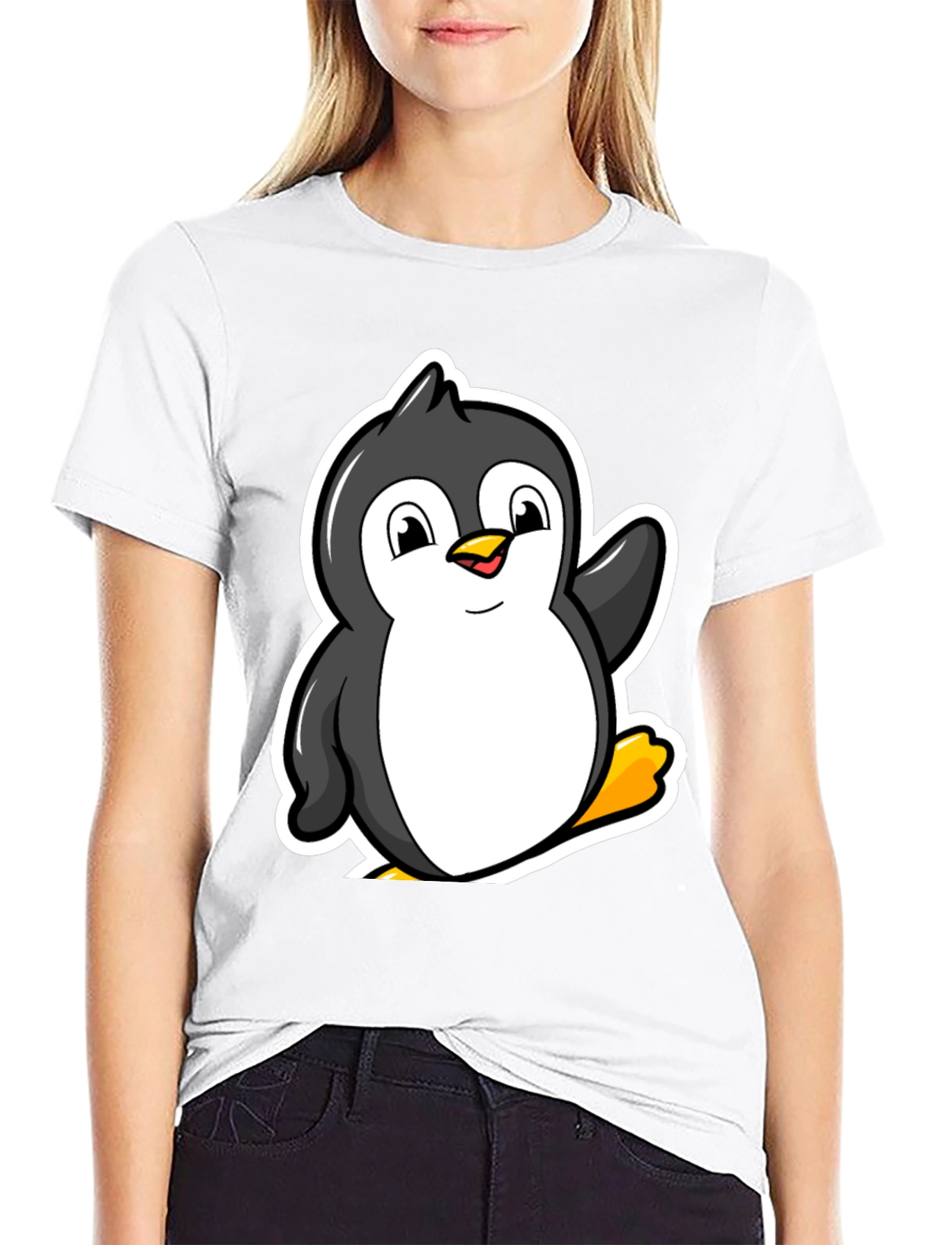 Cartoon Penguin Graphic T-Shirt - Black
