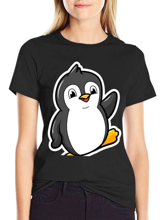 Cartoon Penguin Graphic T-Shirt - Black