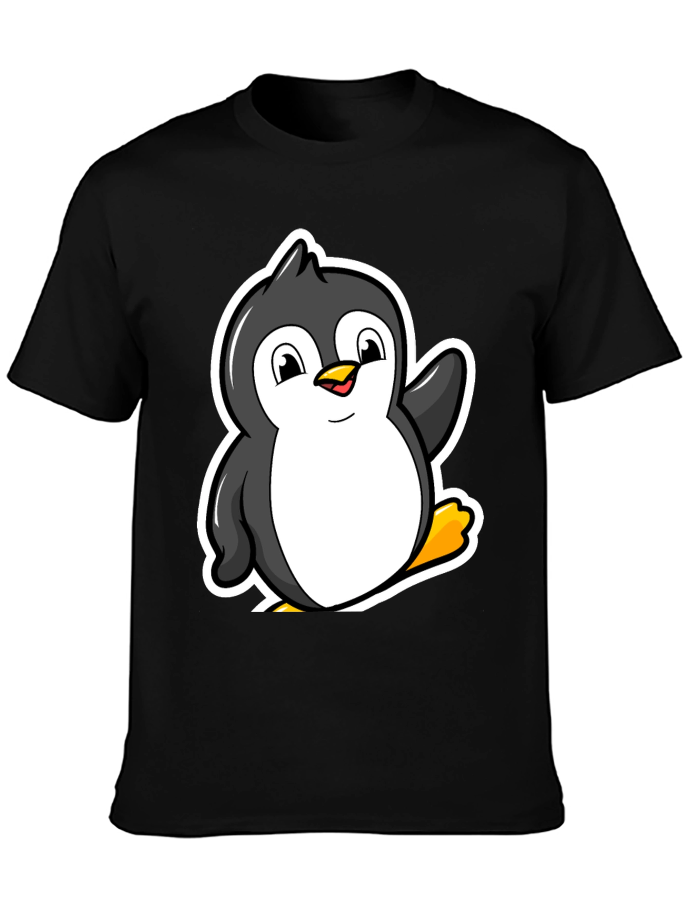 Cartoon Penguin Graphic T-Shirt - Black