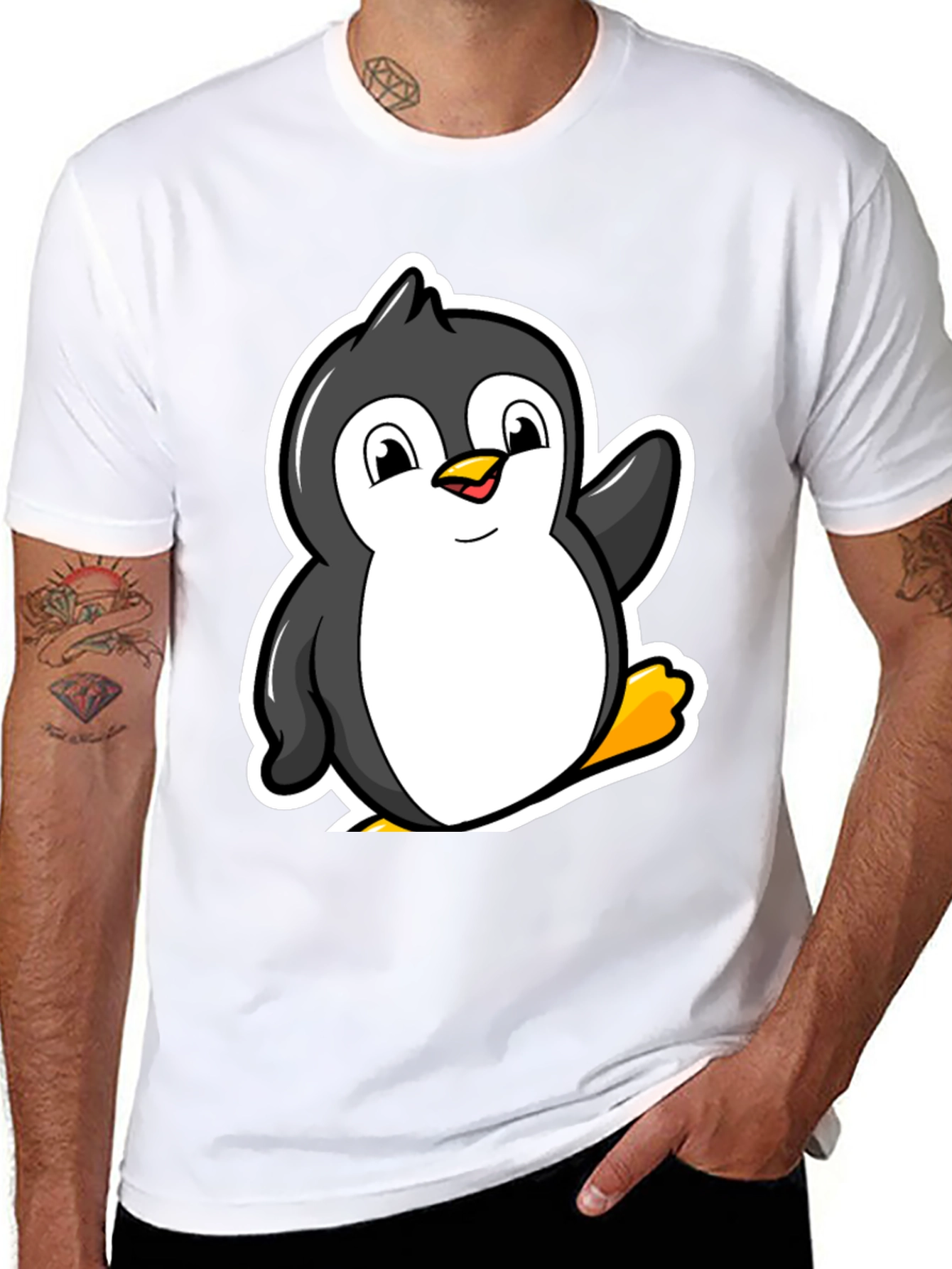 Cartoon Penguin Graphic T-Shirt - Black