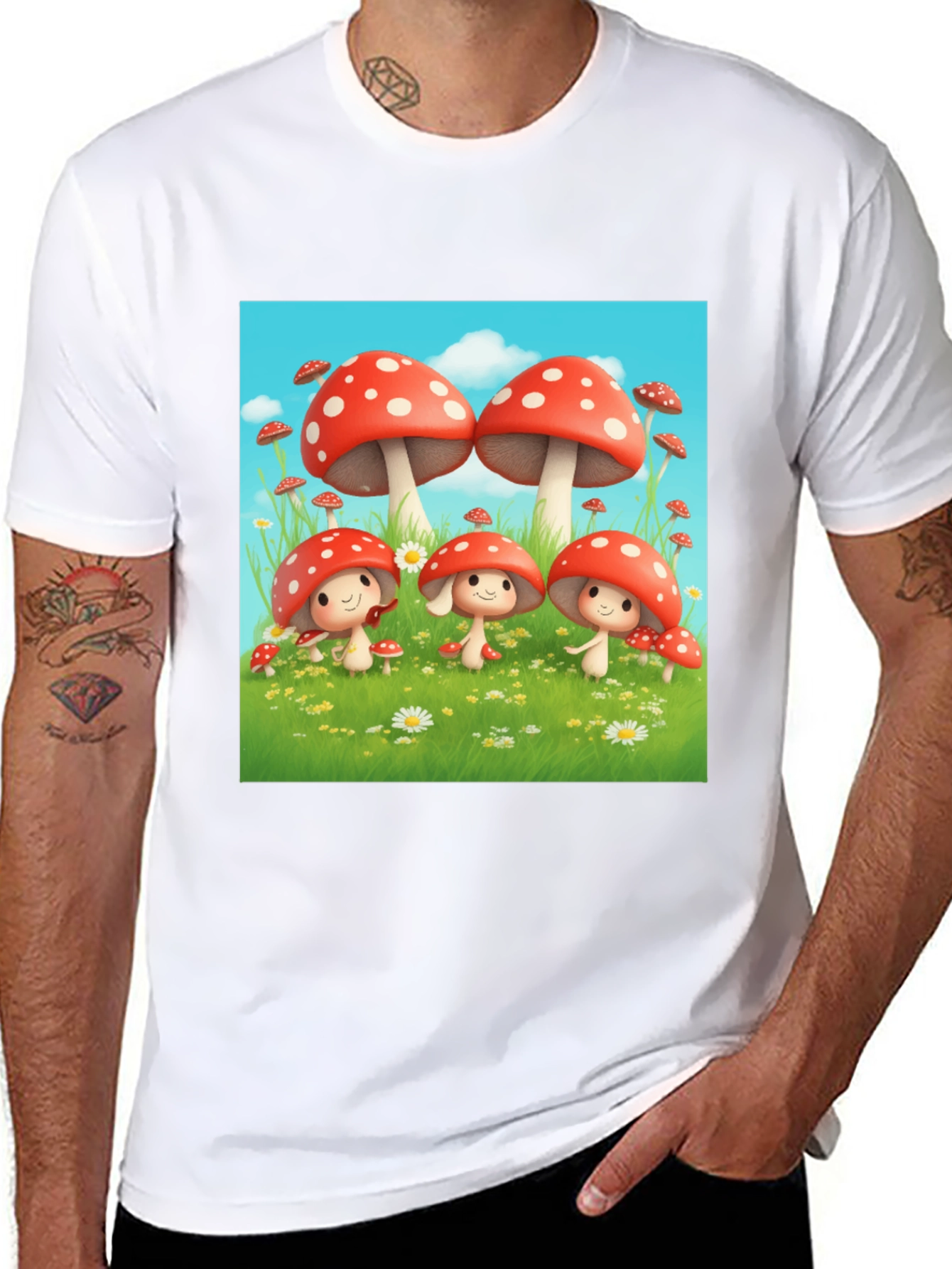 Mushroom Crew Graphic Tee - Black Cotton Shirt