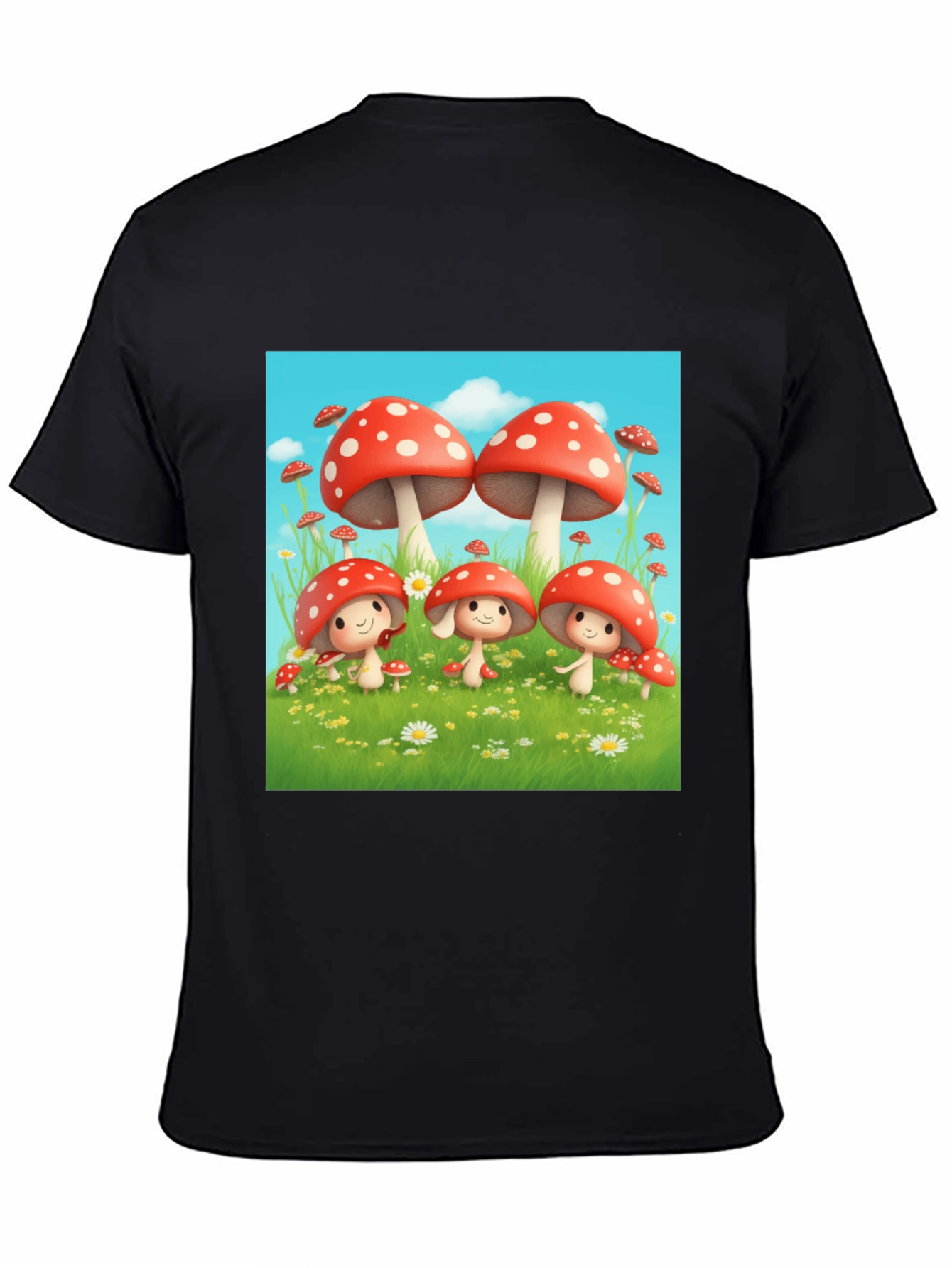 Mushroom Crew Graphic Tee - Black Cotton Shirt