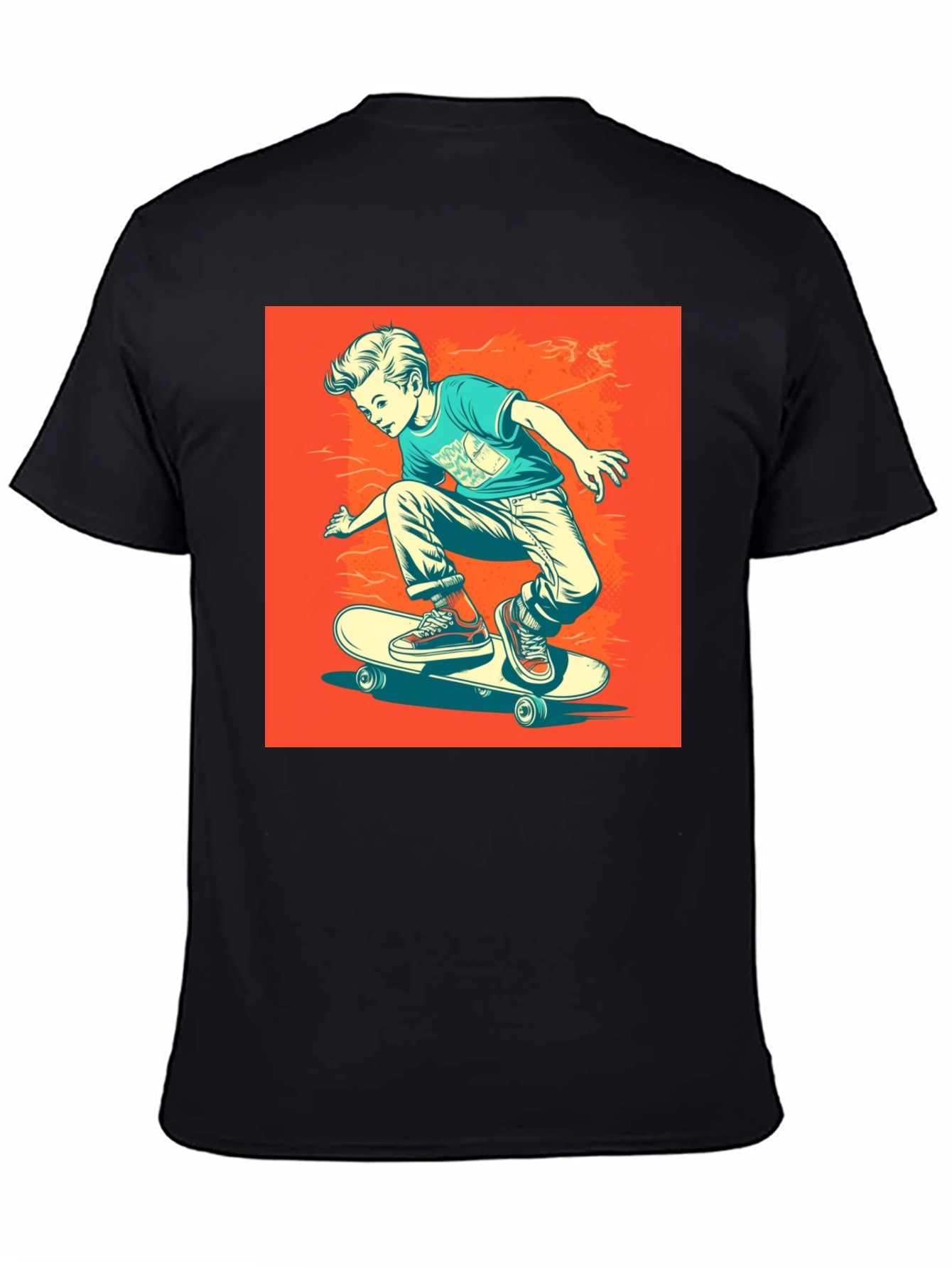 Cool Skater Boy Graphic Tee - Black T-Shirt