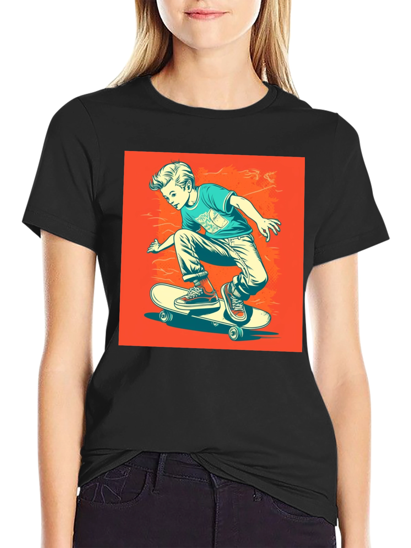 Cool Skater Boy Graphic Tee - Black T-Shirt