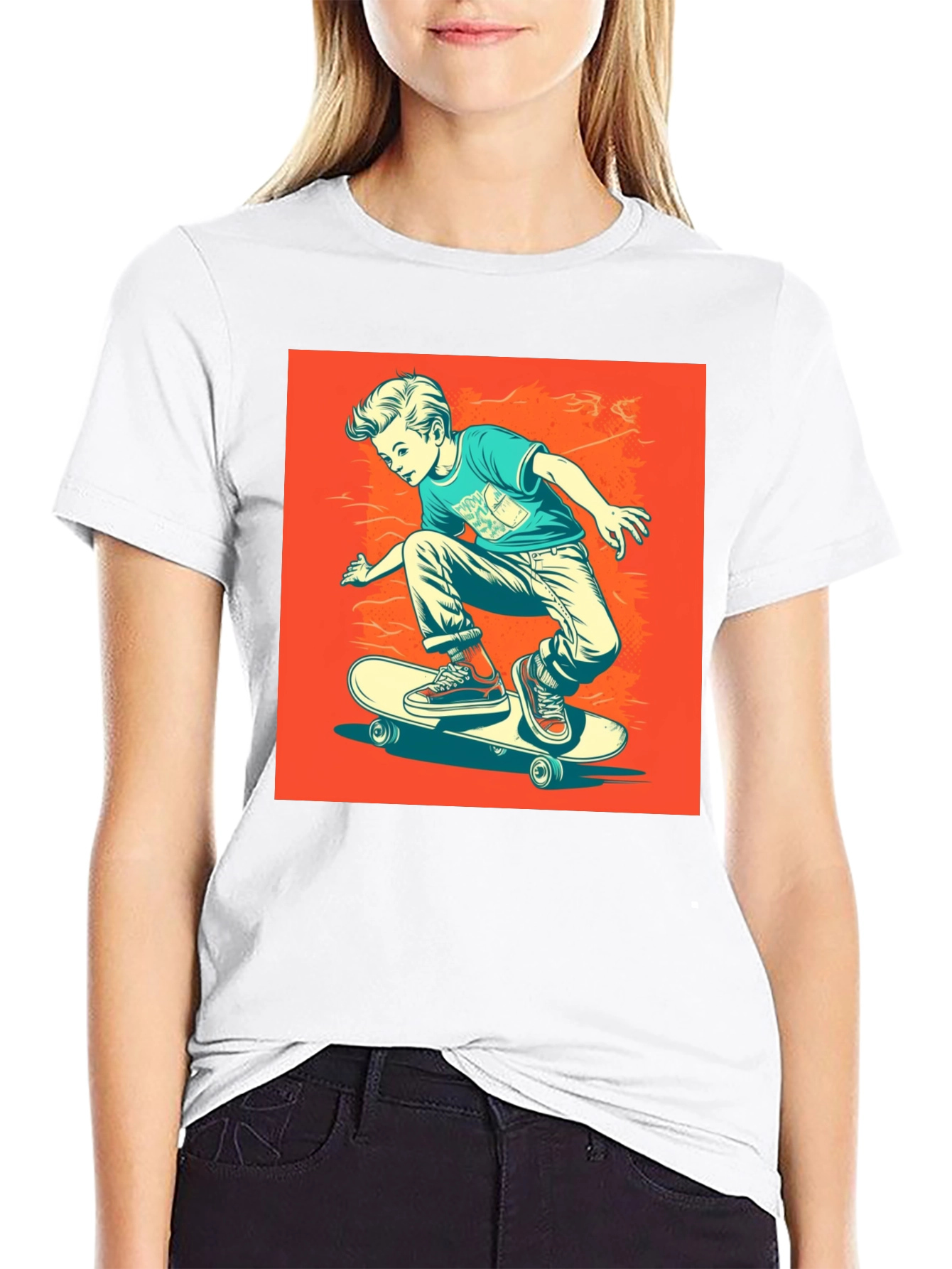 Cool Skater Boy Graphic Tee - Black T-Shirt