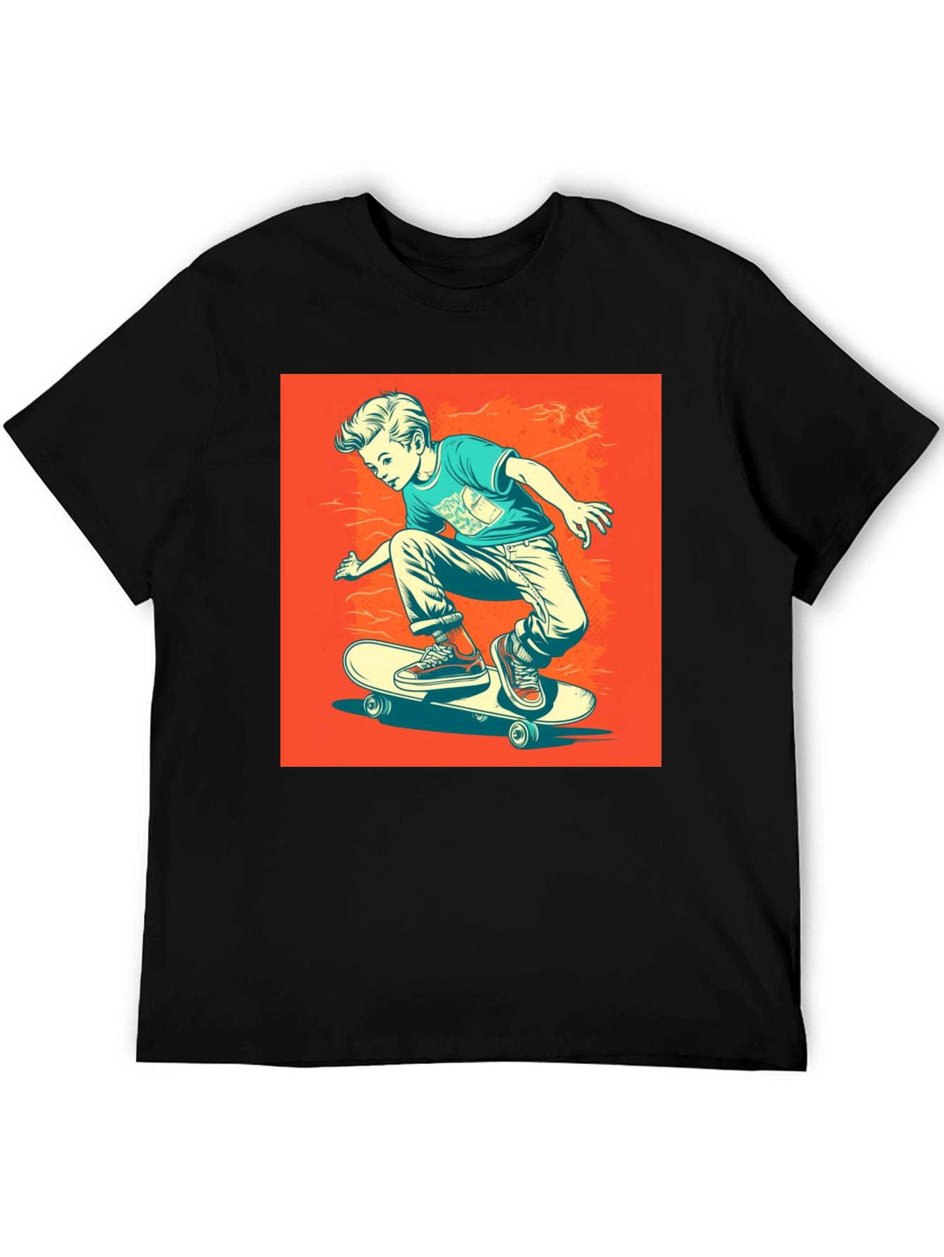 Cool Skater Boy Graphic Tee - Black T-Shirt