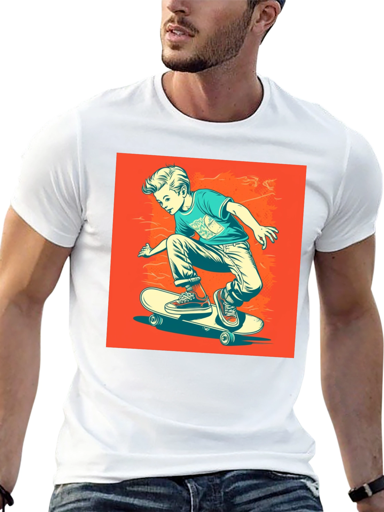 Cool Skater Boy Graphic Tee - Black T-Shirt