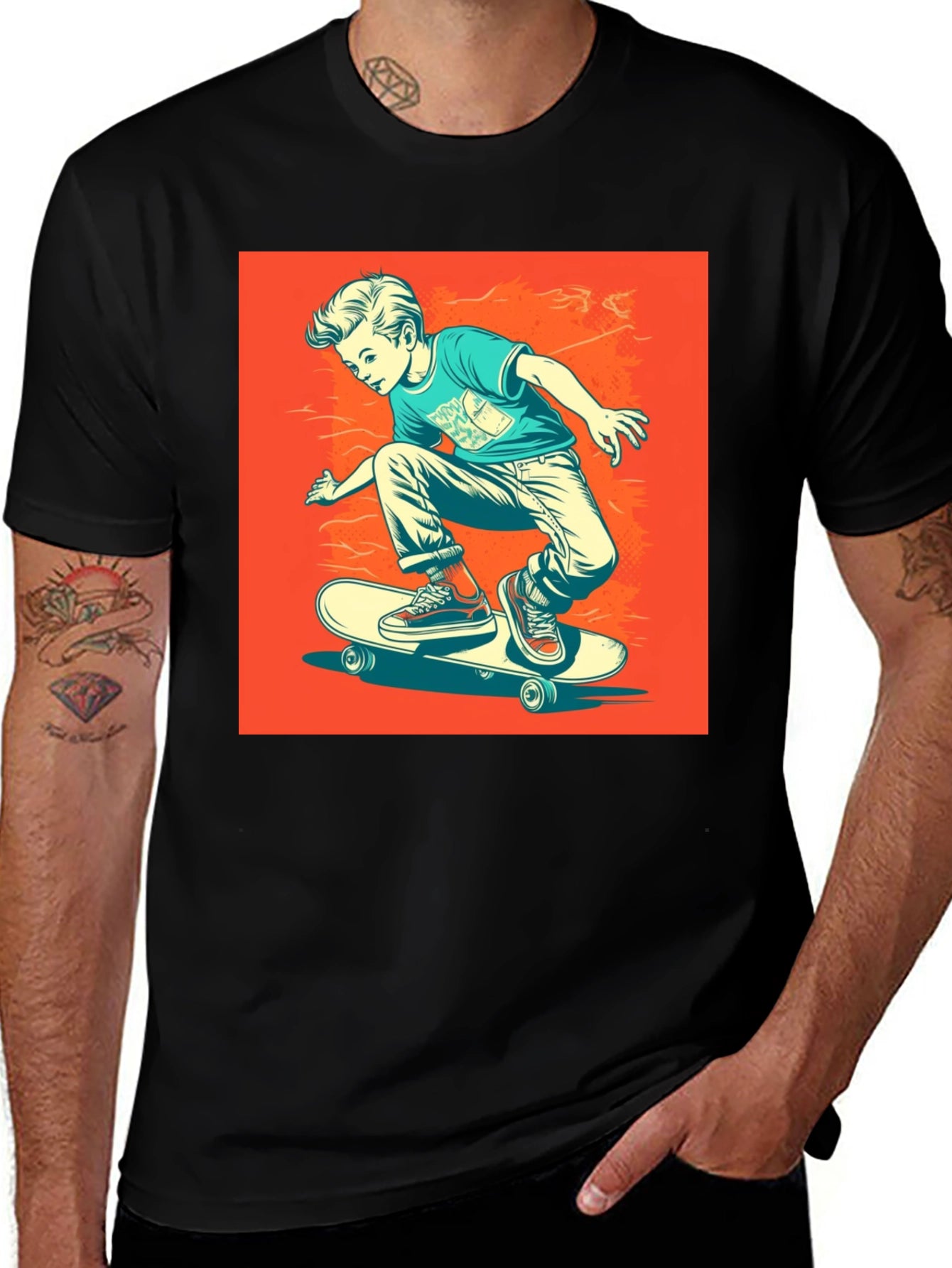 Cool Skater Boy Graphic Tee - Black T-Shirt