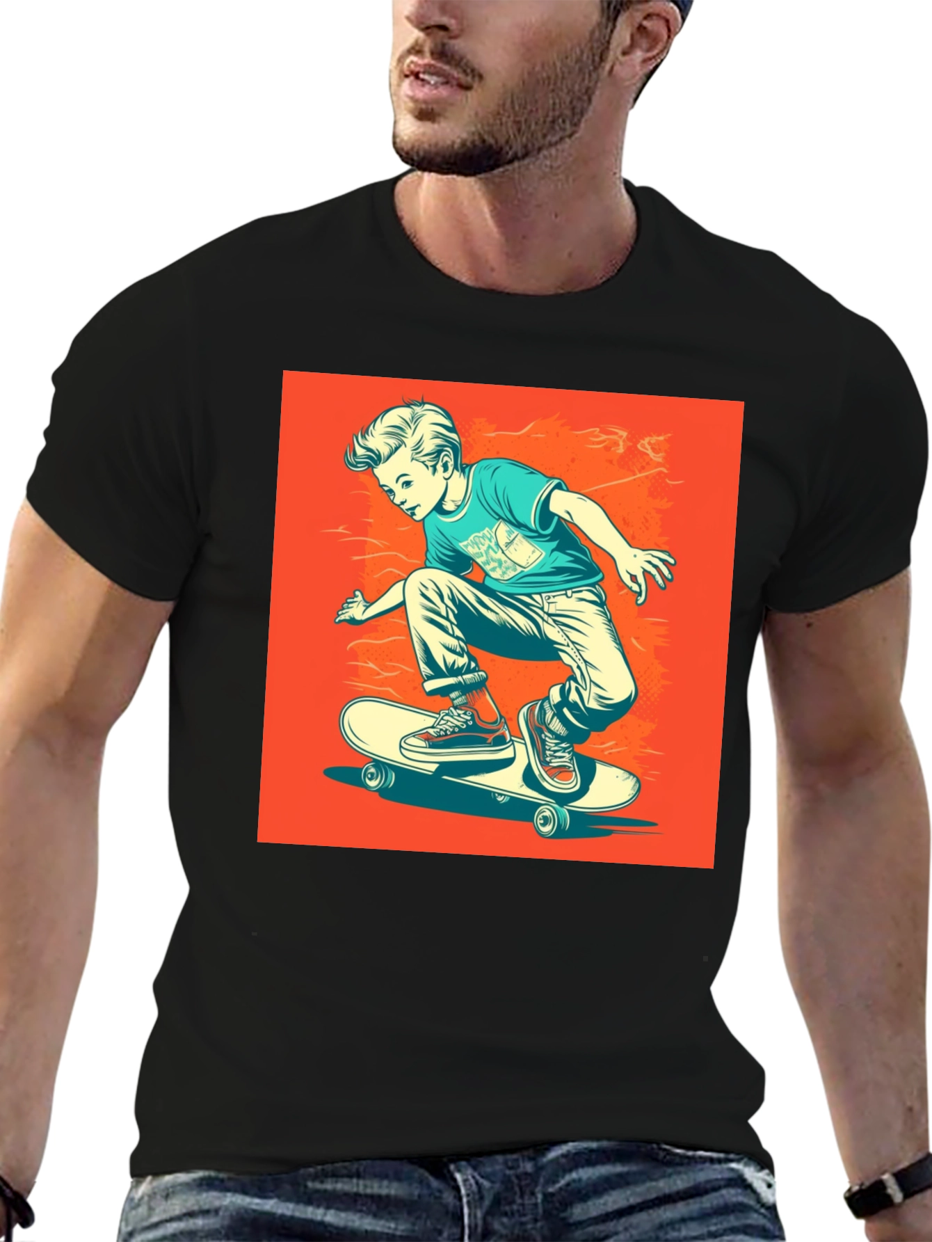 Cool Skater Boy Graphic Tee - Black T-Shirt