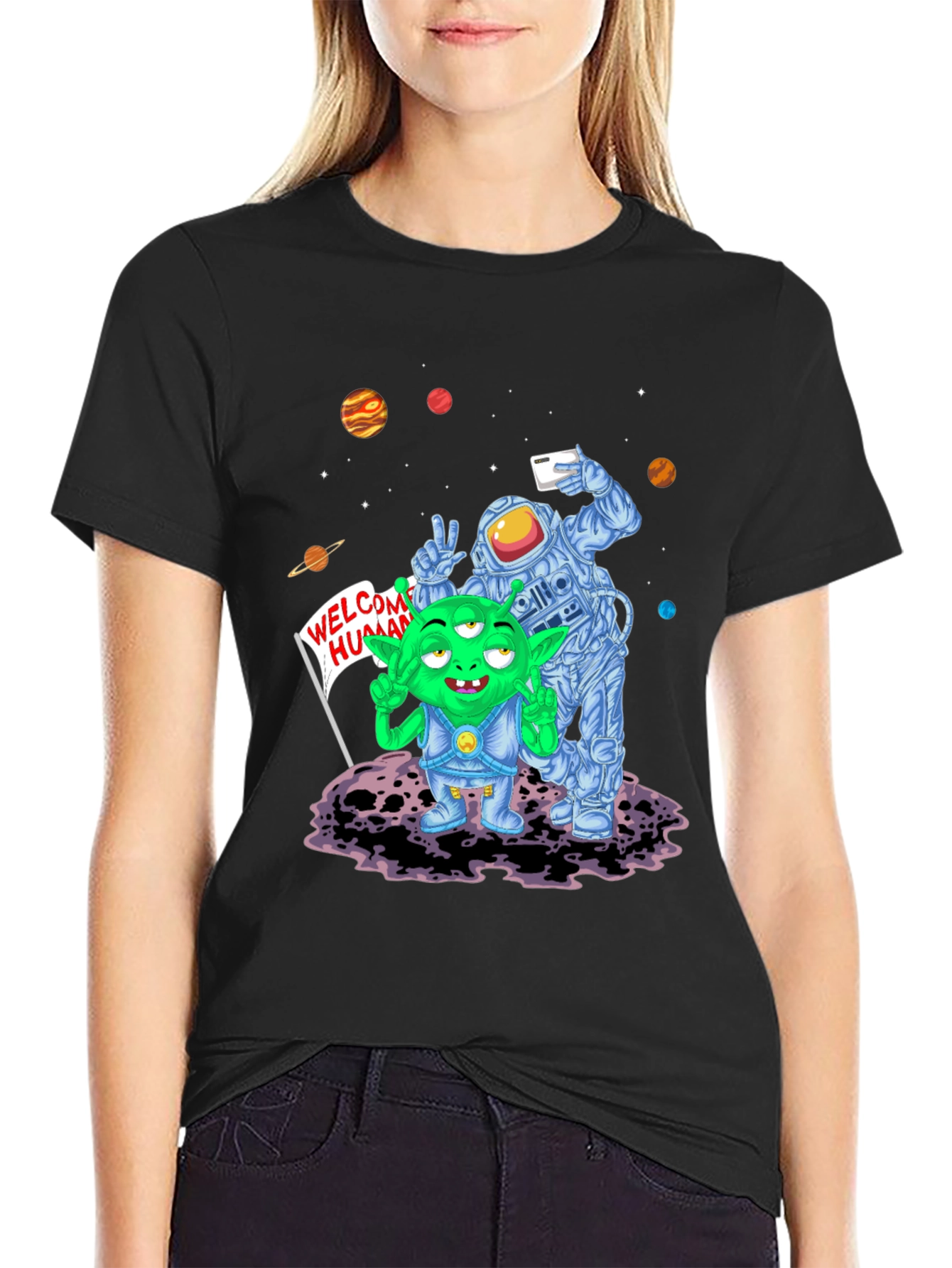 Alien & Astronaut Selfie Graphic T-Shirt