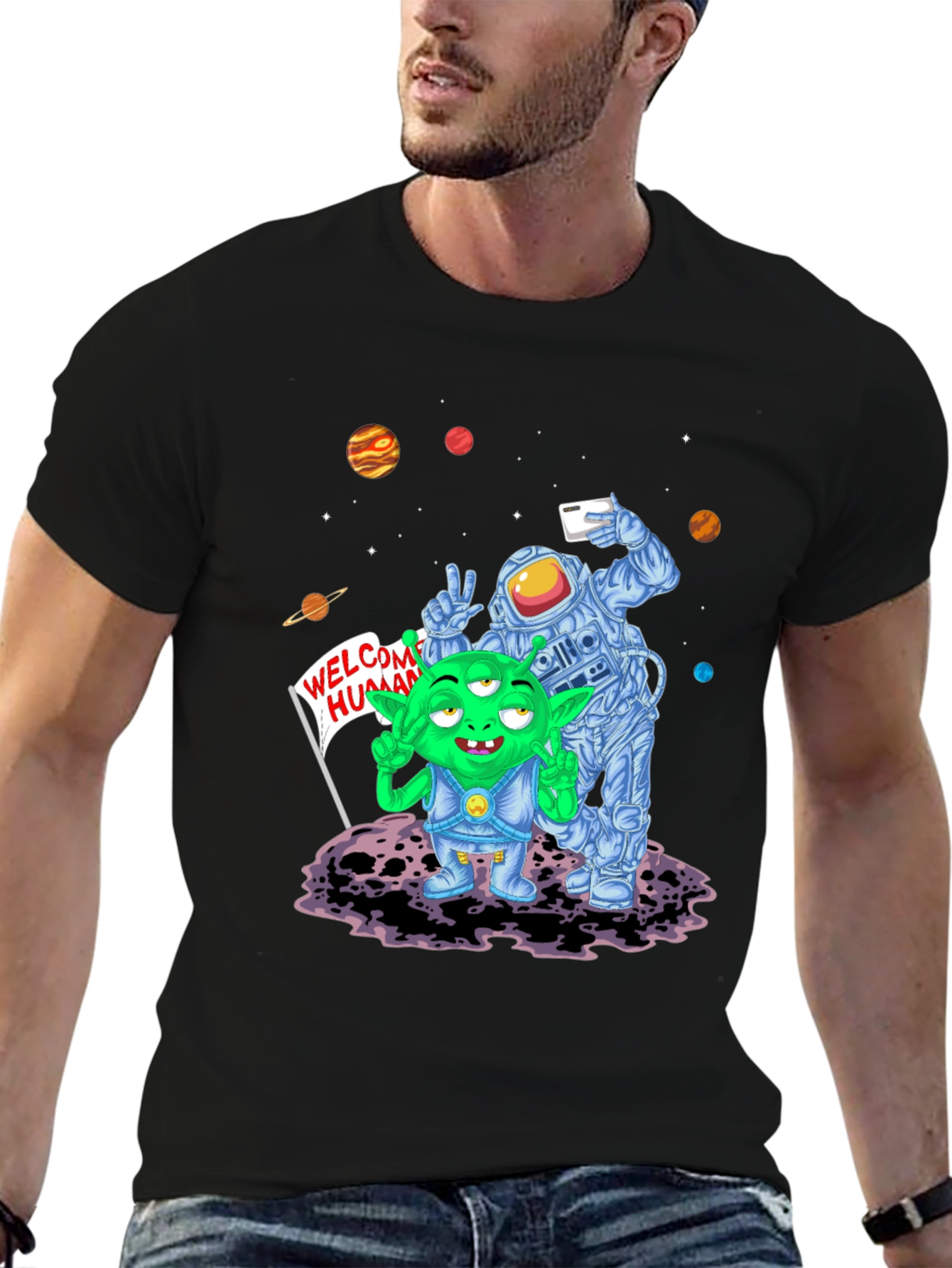 Alien & Astronaut Selfie Graphic T-Shirt